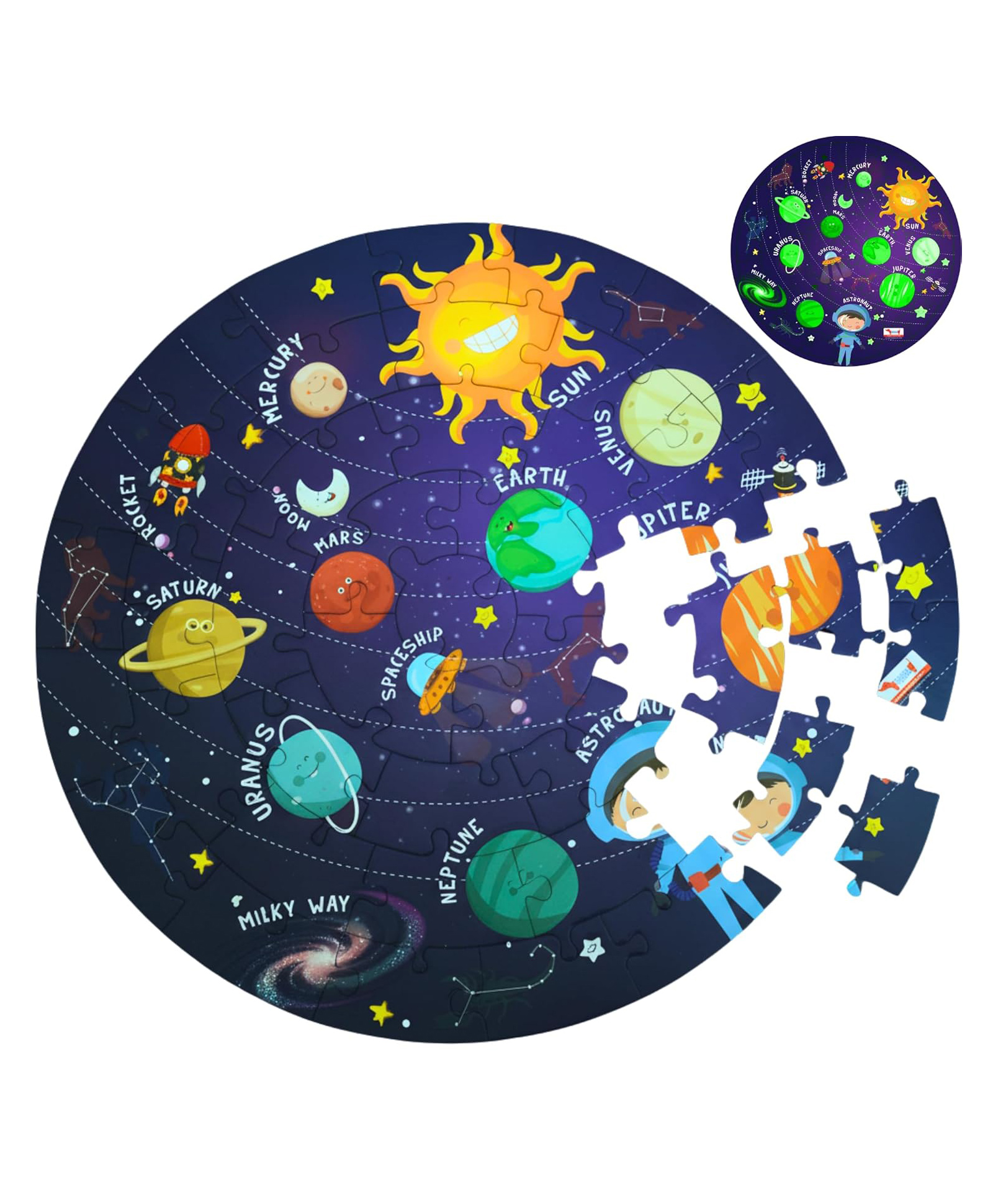 CocoMoco Kids Solar System Puzzle 42 Pcs - Glow in The Dark - Educational Toy - Space Puzzles for Kids Boys Girls Return Gift Jigsaw Puzzles of Planets, Universe (Single Pack)-picture-19