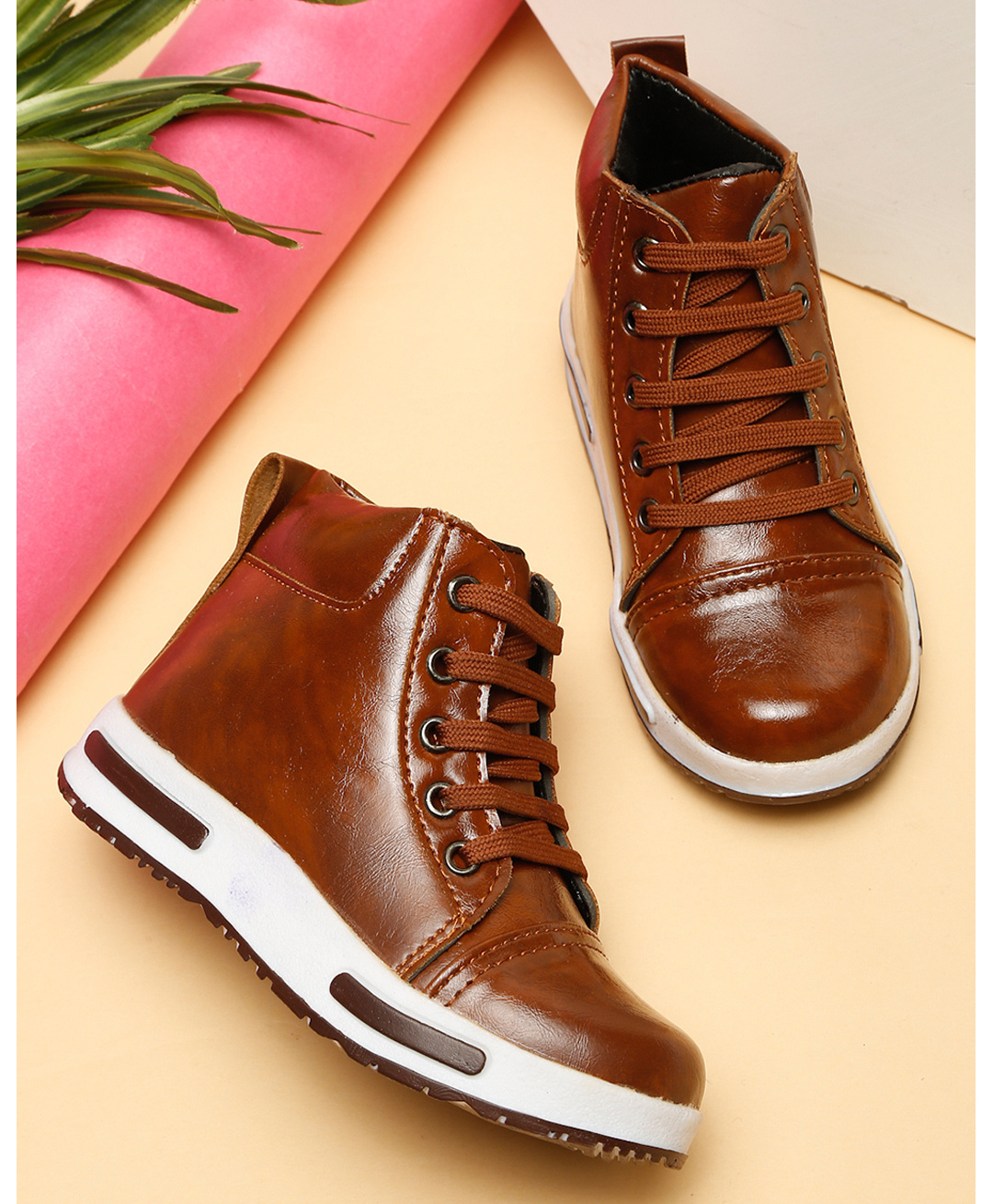 Tiny Bugs Solid Lace Up Boots - Tan