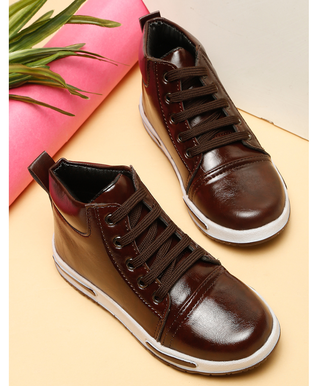 Tiny Bugs Solid Lace Up Boots - Brown