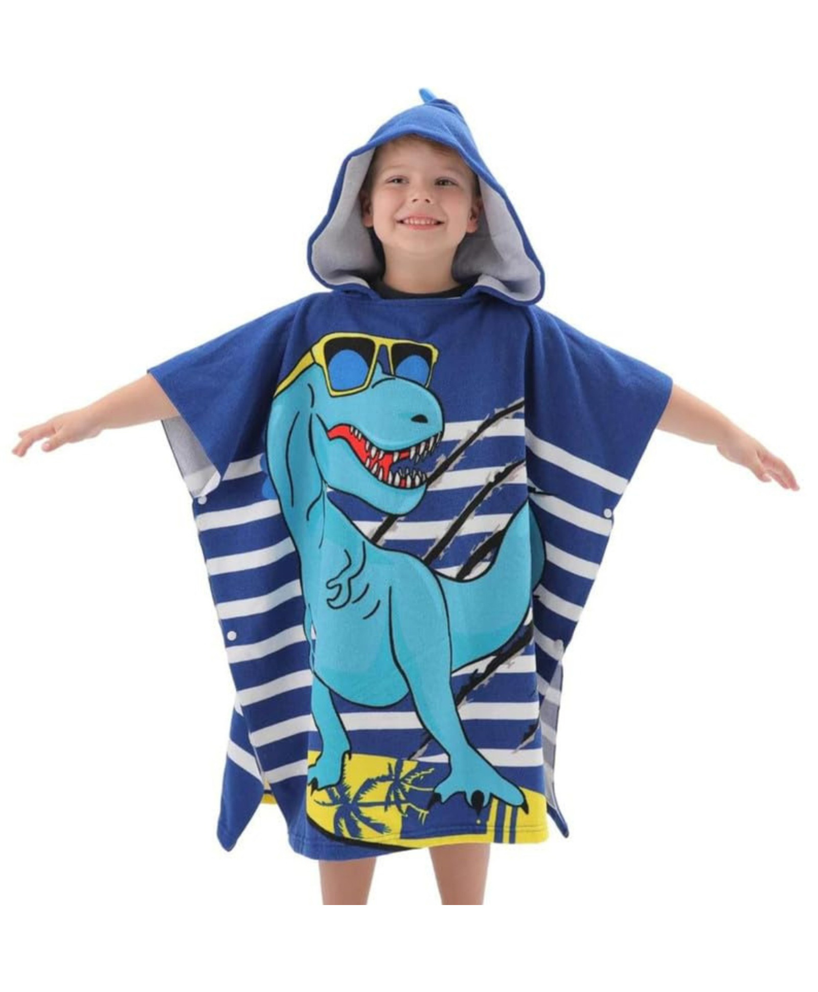 The little lookers Micro Fiber Knit Cool Dinosaur Printed Hooded Poncho Bath Towel - Blue
