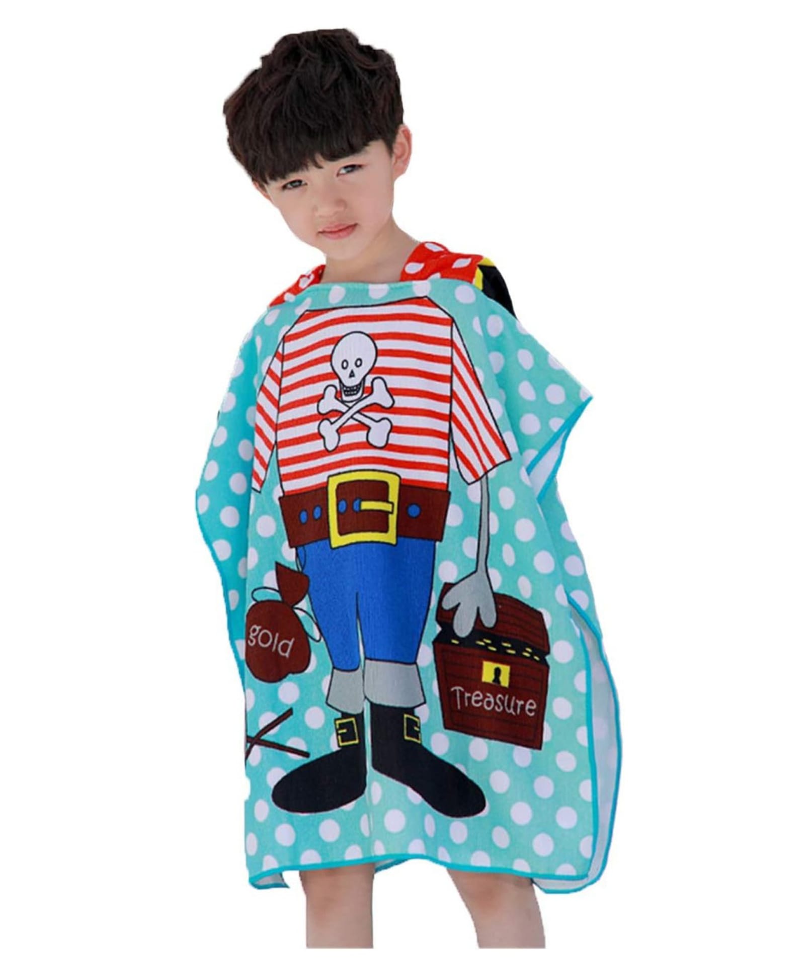 The little lookers Microfibre Knit Pirate Printed Hooded Poncho Bath Towel - Blue-image-6