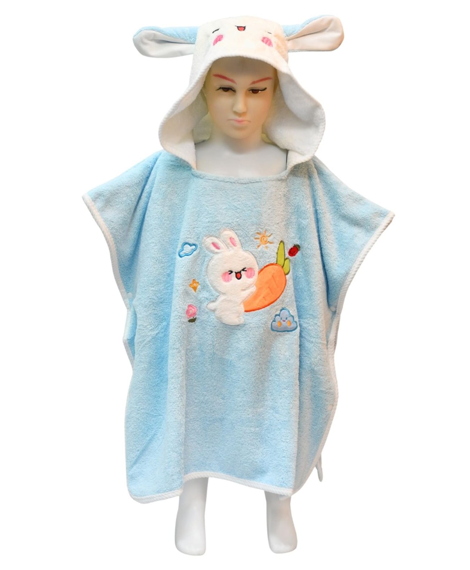 The little lookers Microfiber Knit Bunny Patch & Ear Applique Detailed Hooded Poncho Bath Towel - Blue-picture-16