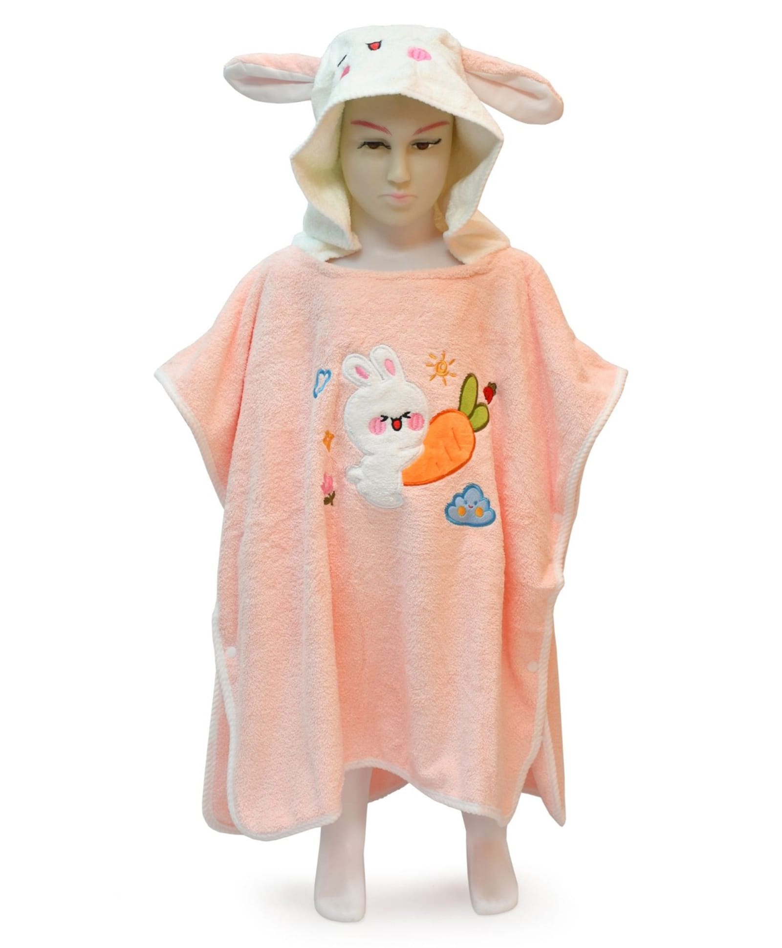 The little lookers Microfiber Knit Bunny Patch & Ear Applique Detailed Hooded Poncho Bath Towel - Pink-image-21