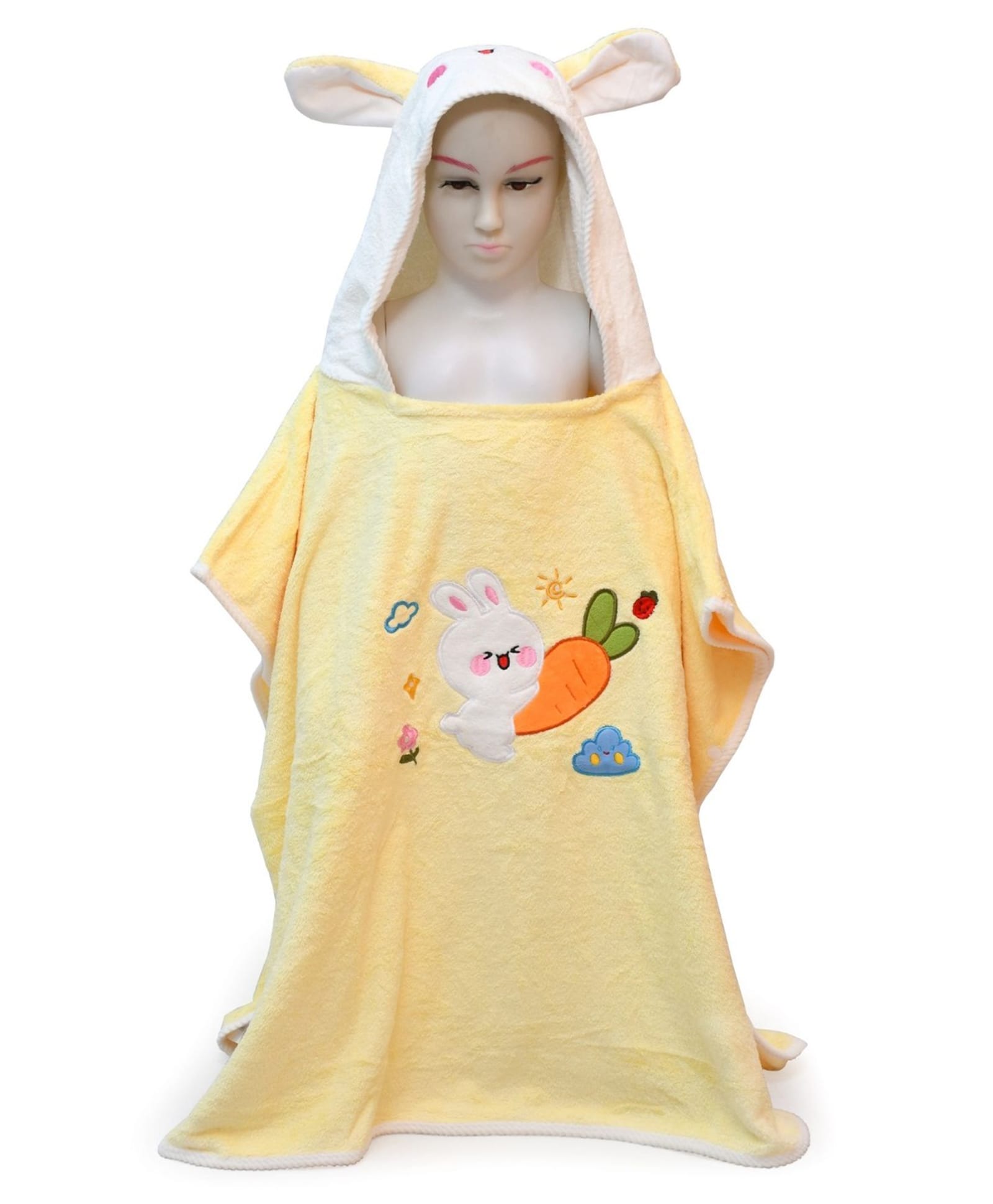 The little lookers Microfiber Knit Bunny Patch & Ear Applique Detailed Hooded Poncho Bath Towel - Yellow-picture-17