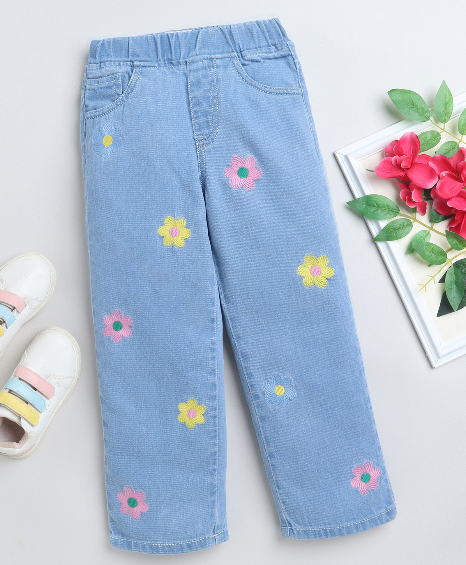 Bright Stars KIDSWEAR Denim Floral Embroidered Jeans - Blue-picture-12