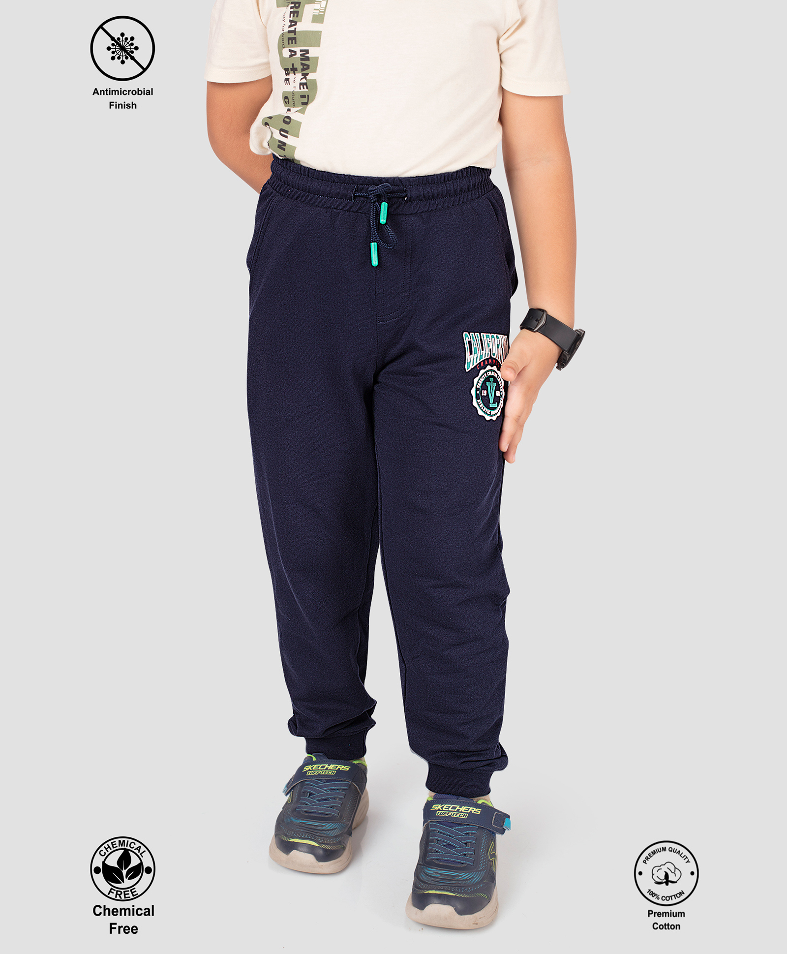 TRESNOVA 100% Premium Cotton Knit California Text Printed Track Pants - Navy Blue-picture-13