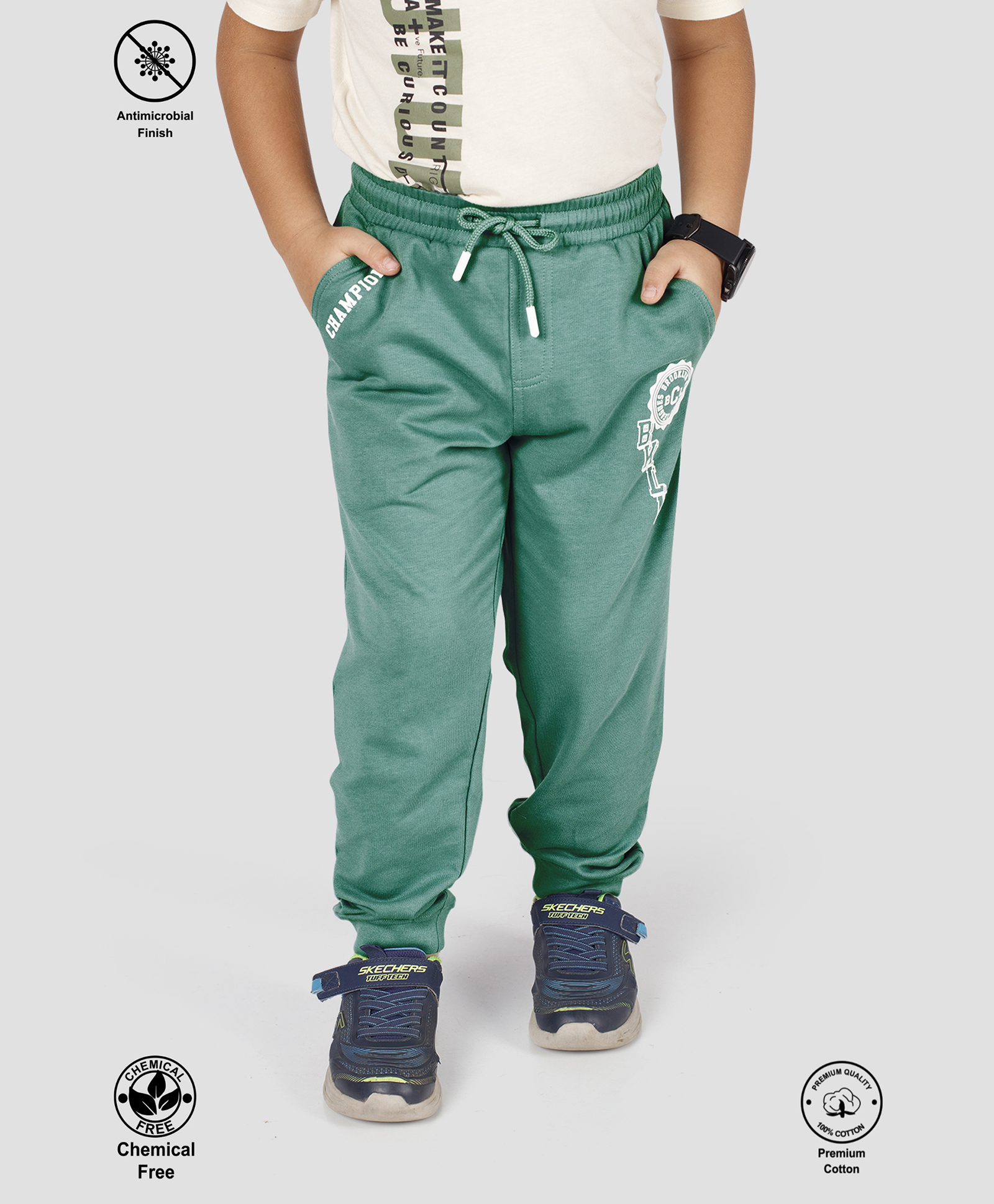 TRESNOVA 100% Premium Cotton Knit Brooklyn Text Printed Track Pants - Green-image-49