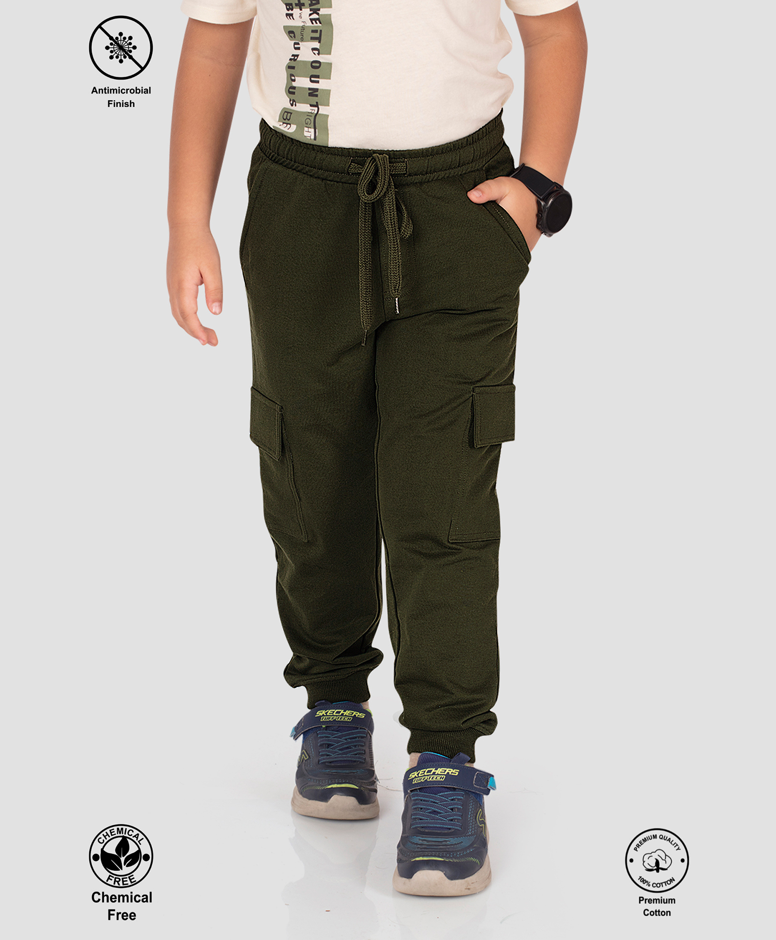 TRESNOVA 100% Premium Cotton Knit Solid Track Pants - Olive Green-image-43