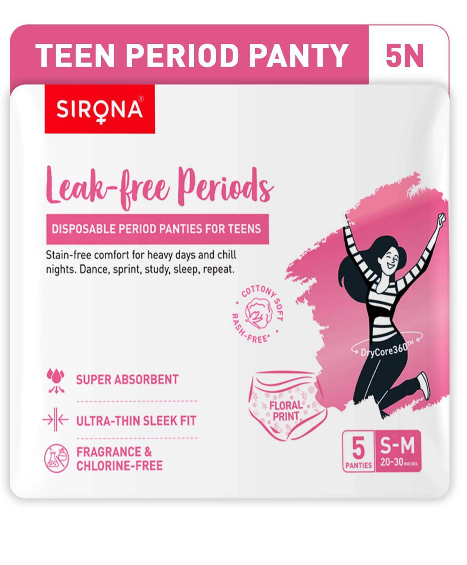 Sirona Disposable Teens Period Pants | Period Panty for Teens | Leak-proof Protection | Super Absorbent & Comfortable | Available in Cute Floral Design | Pack of 5-picture-16