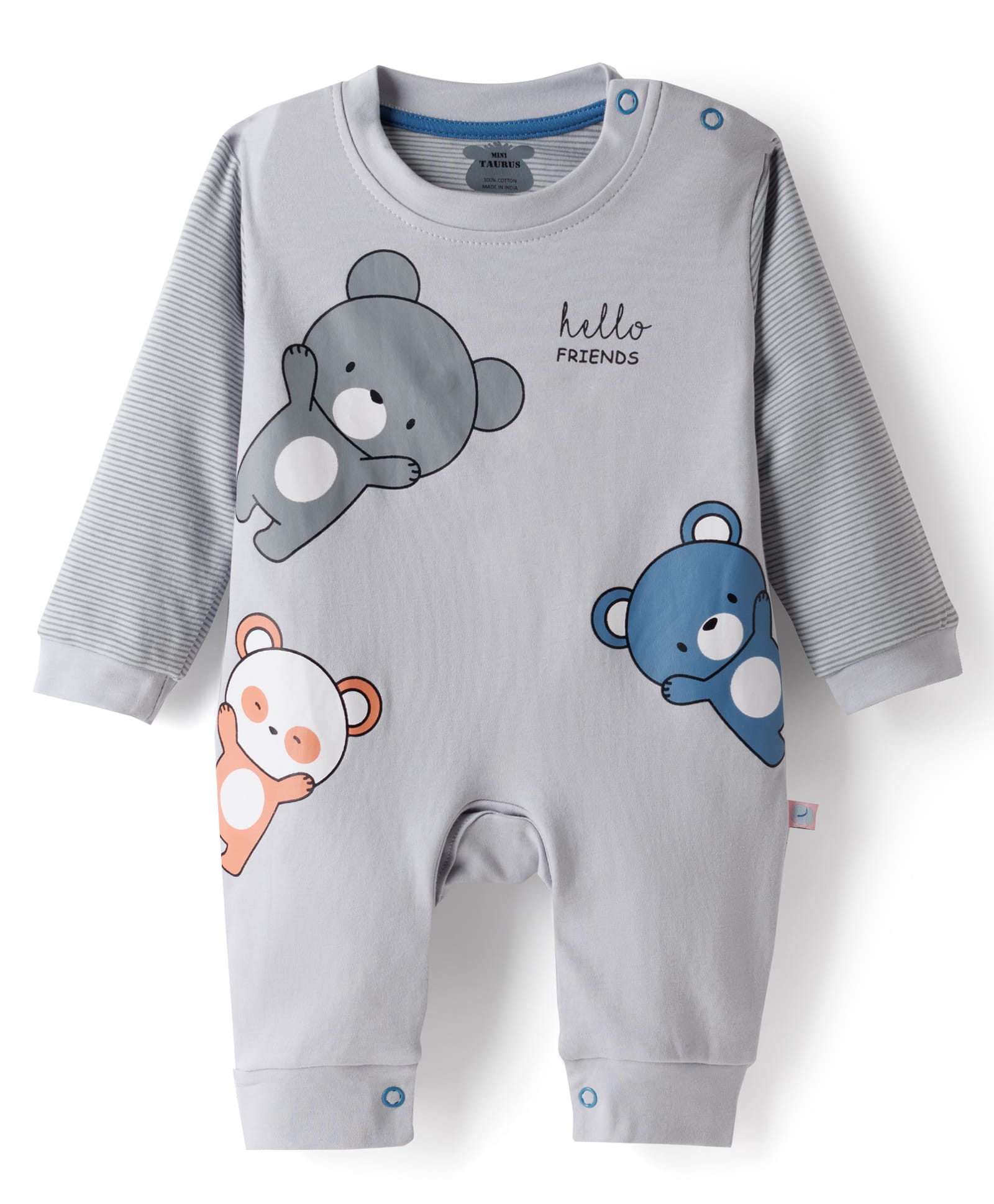 Mini Taurus Interlock Knit Full Sleeves Romper With Teddy Print - Grey-picture-13