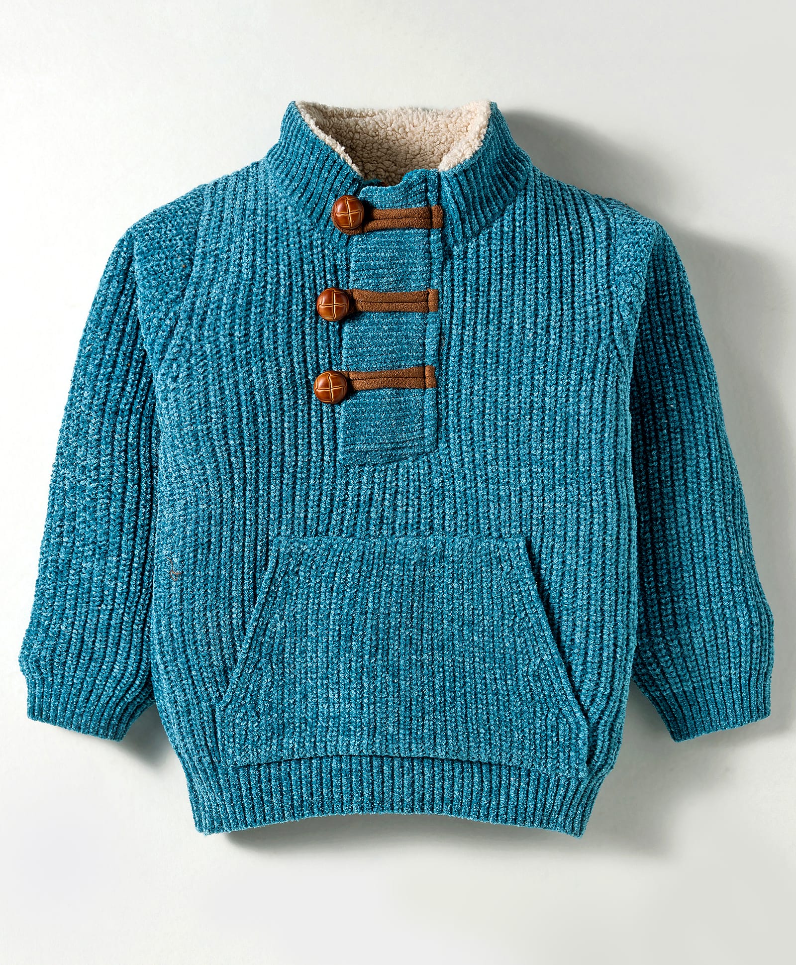 Yellow Apple Knit Full Sleeves Sweater With Kangaroo Pocket - Teal Blue-picture-21