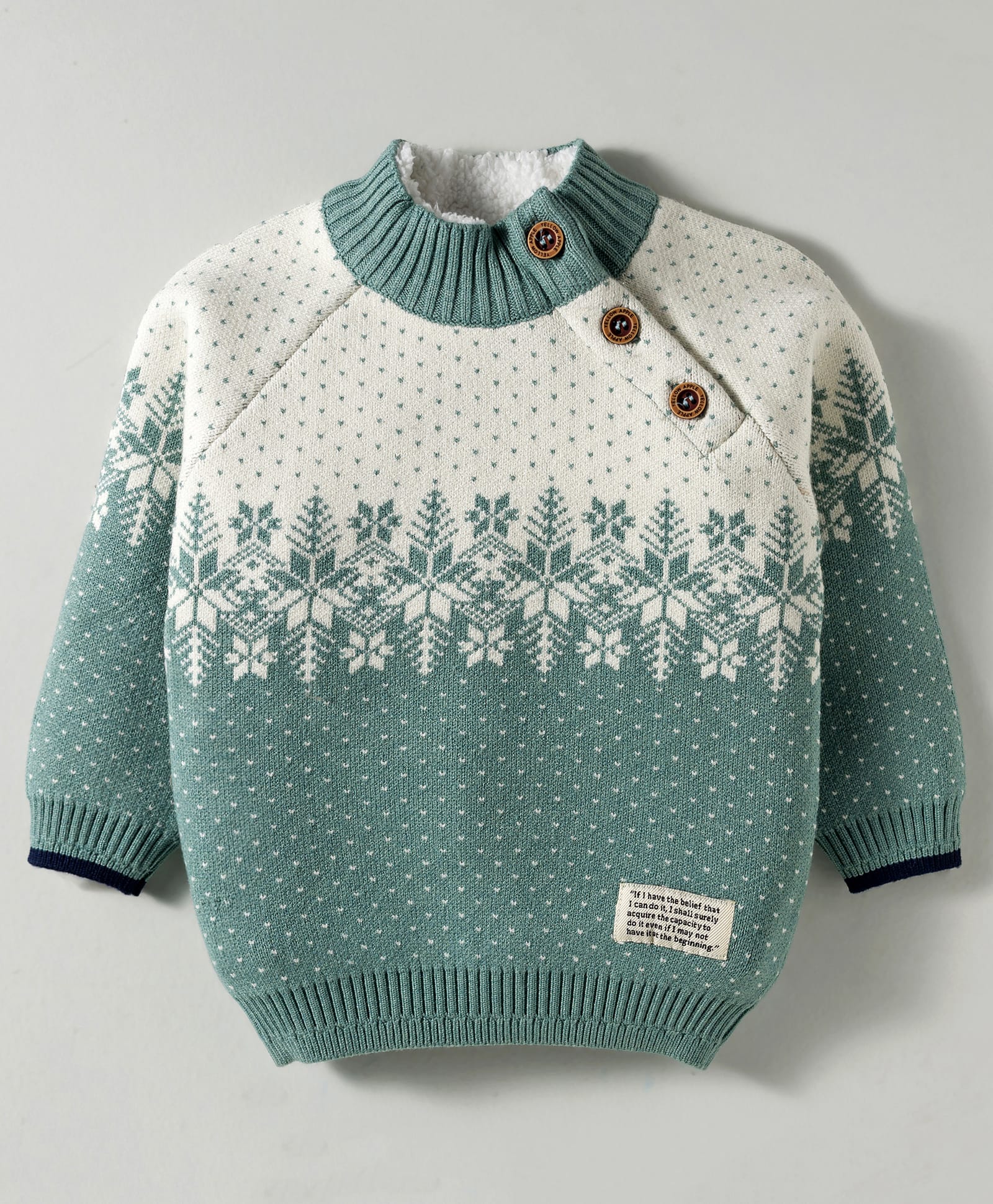 Yellow Apple Full Raglan Sleeves Printed Pullover Sweater - Green-picture-25