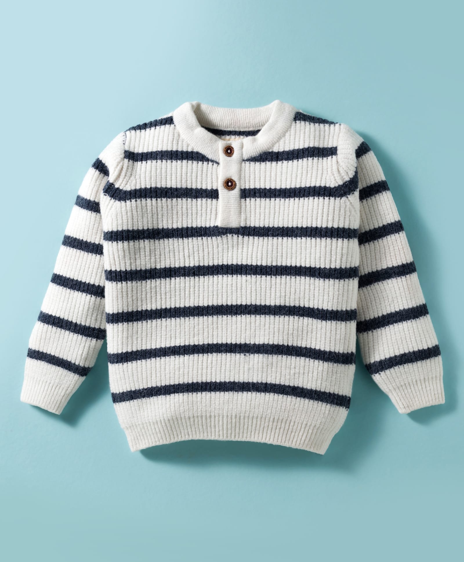 Yellow Apple Knit Full Sleeves Pullover Sweater With Stripes - White-picture-11