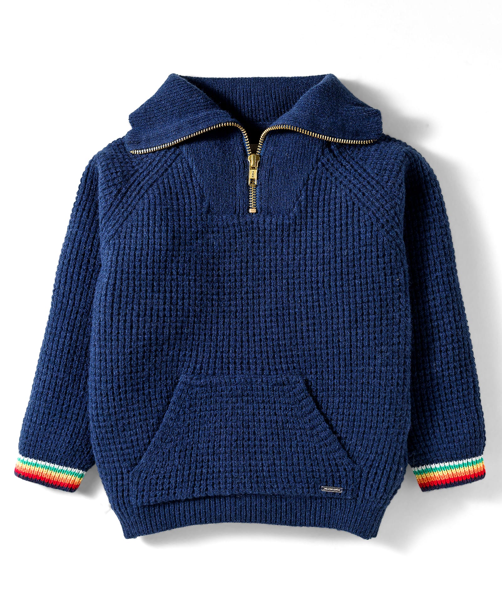 Yellow Apple Knit Full Raglan Sleeves High Neck Pullover Sweater - Navy Blue-image-43