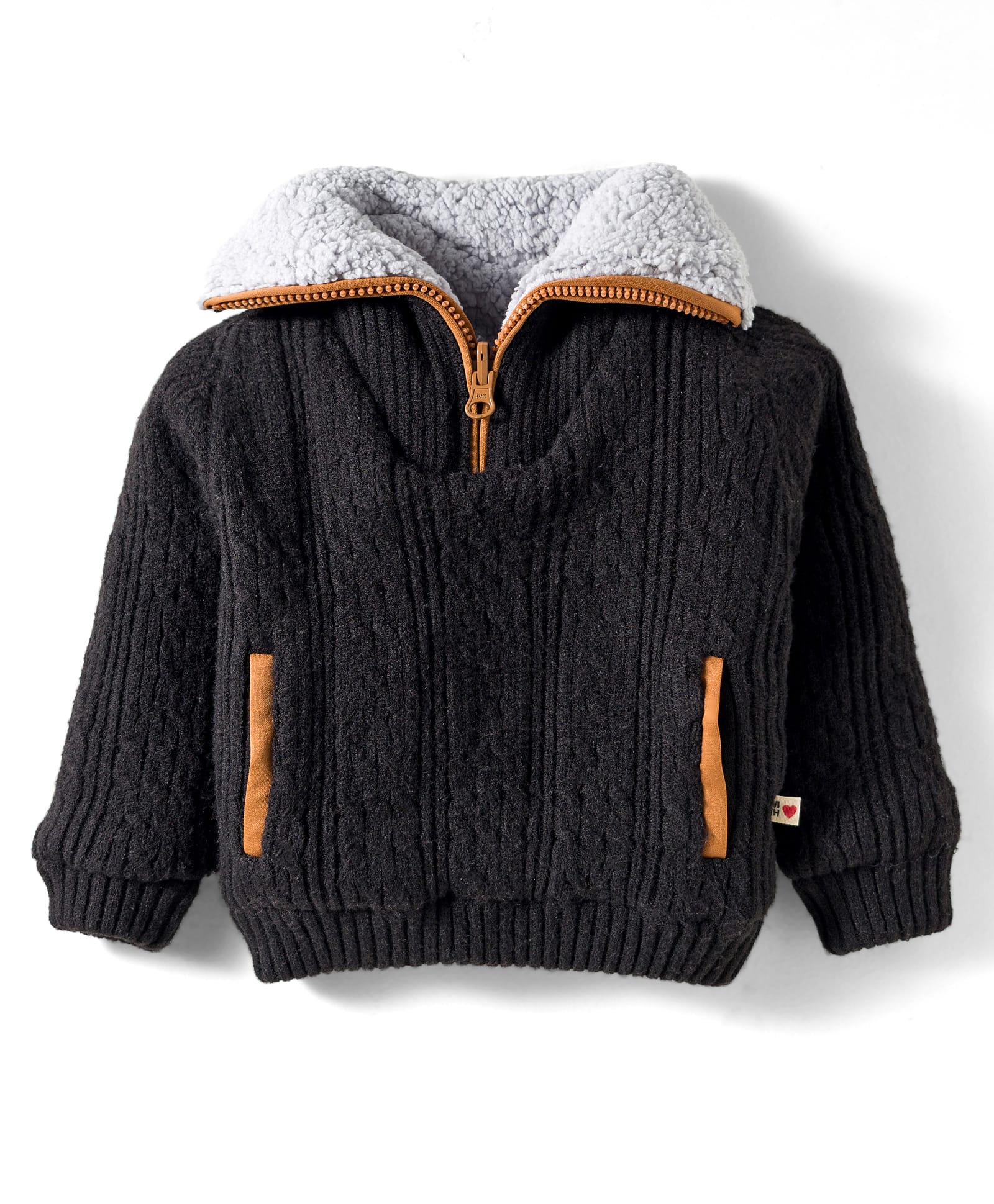 Yellow Apple Knit Full Raglan Sleeves Pullover High Neck Sweater With Cable Knit Design - Black-picture-13