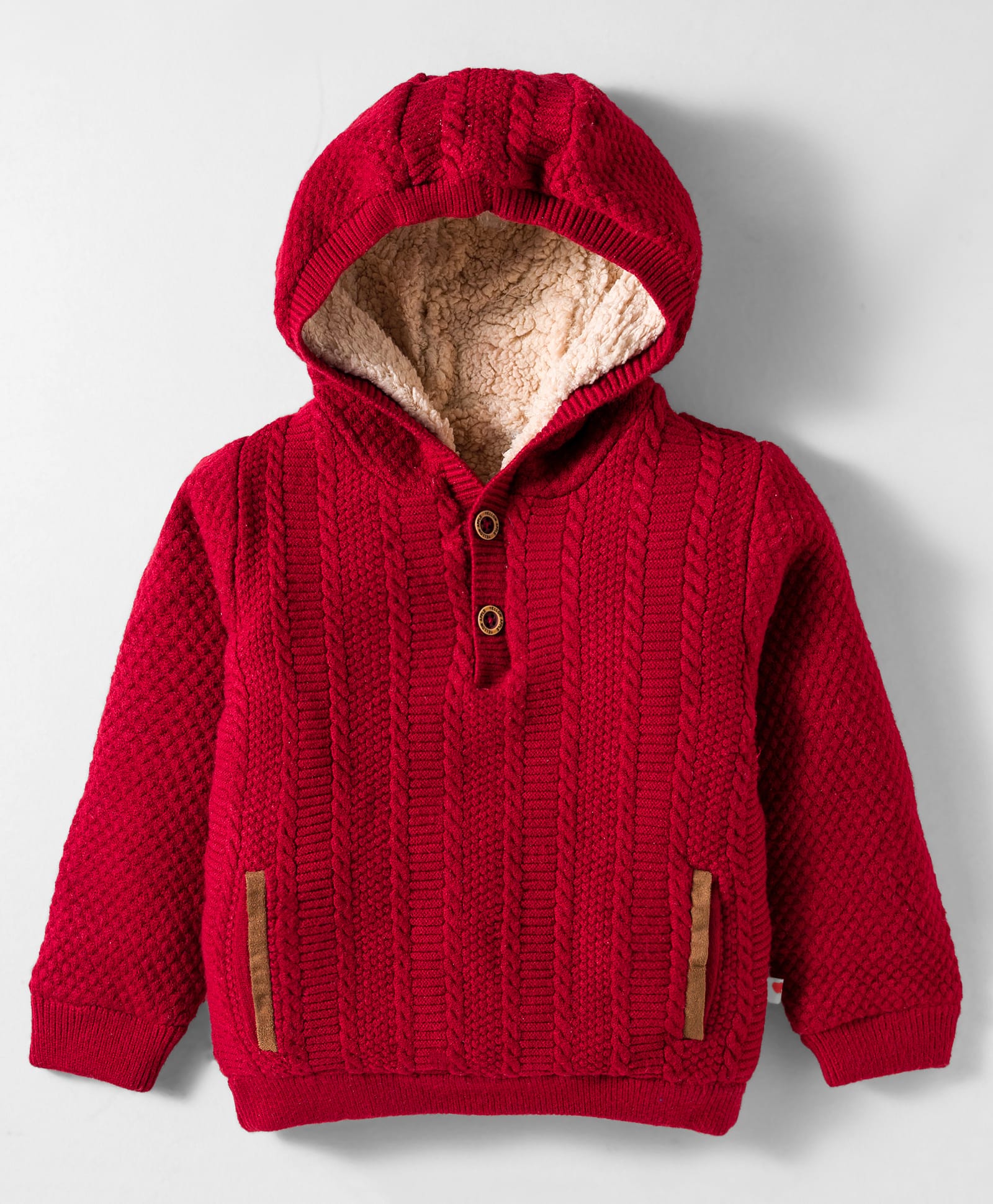 Yellow Apple Knit Full Sleeves Pull Over Sweater With Hood & Cable Knit Design - Maroon-image-34