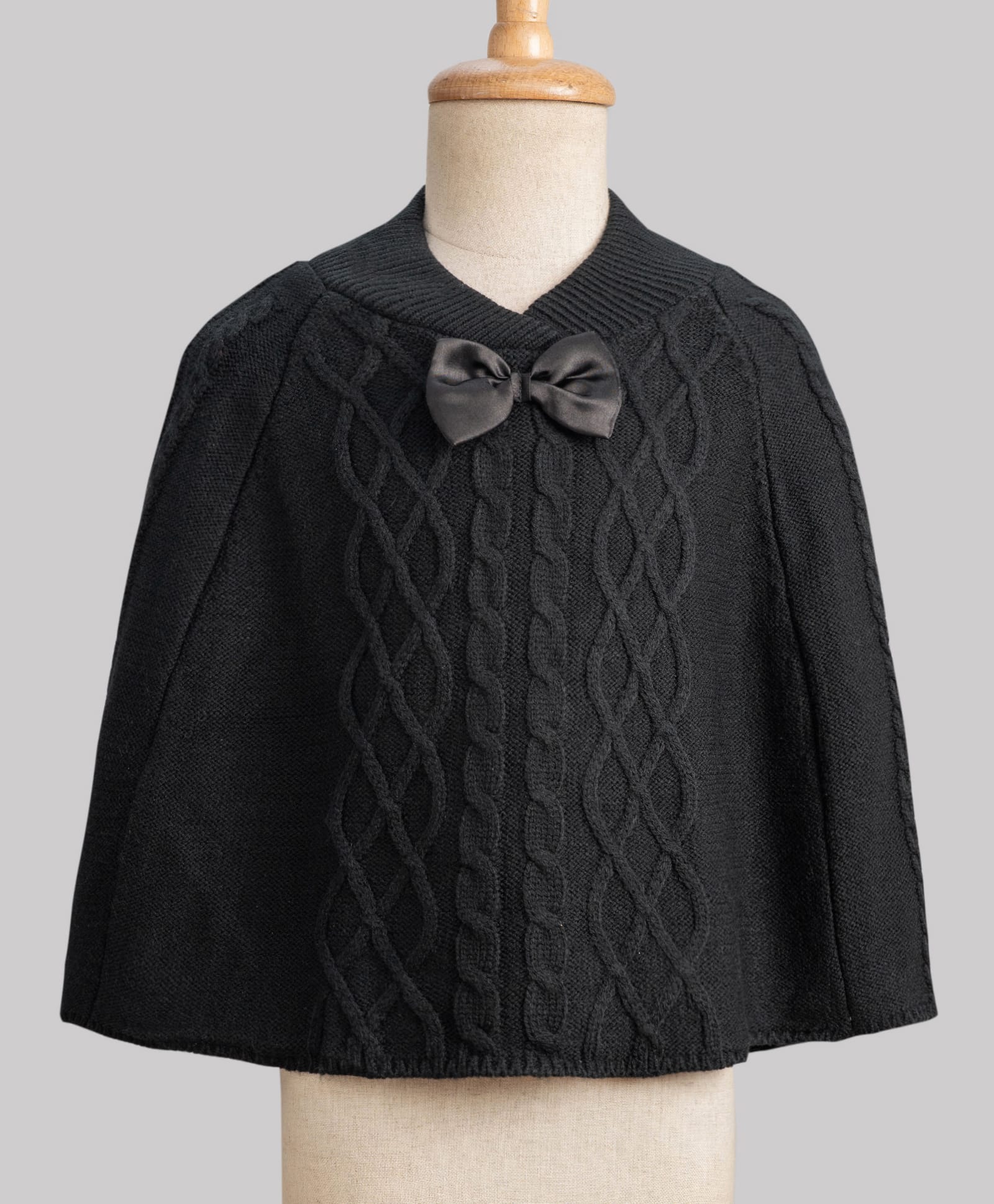 Yellow Apple Fleece Knit Full Sleeves Woollen Ponchos With Cable Knit Design - Black-image-23