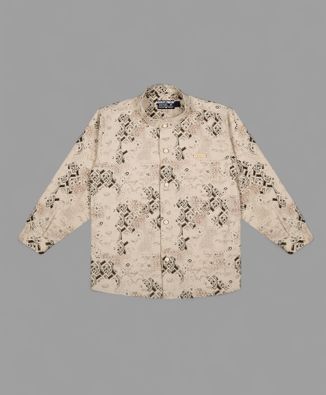 Actuel Cotton Woven Full Sleeves Abstract Printed Shirt - Beige & Brown-picture-13