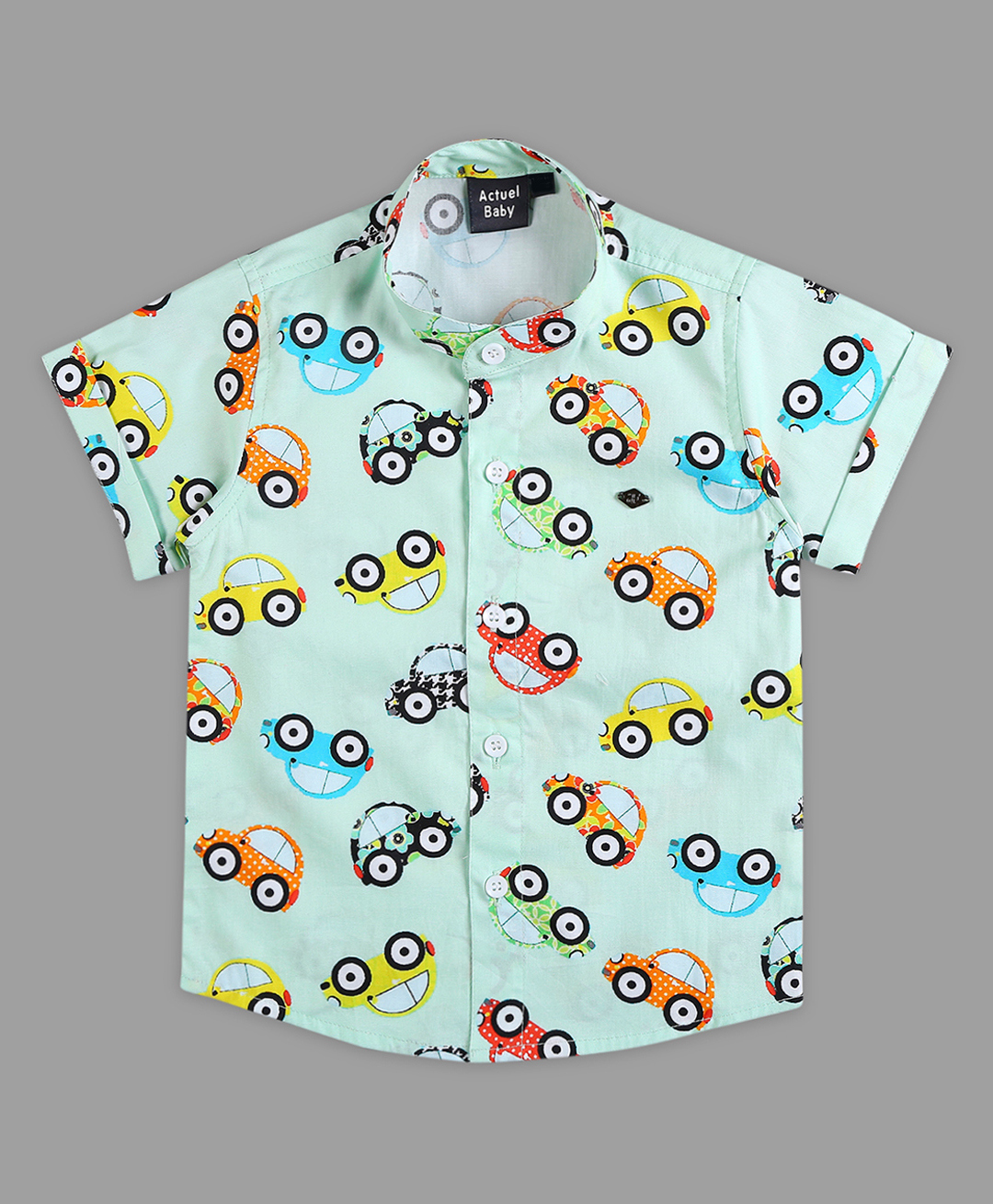 Actuel Cotton Woven Half Sleeves Cars Printed Shirt - Green Orange Yellow & Blue-picture-19
