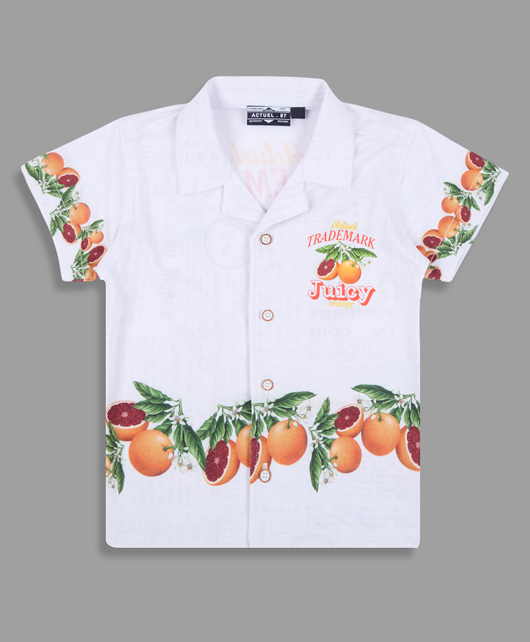 Actuel Knit Half Sleeves Grapefruit Printed Shirt - White Green & Orange-picture-16