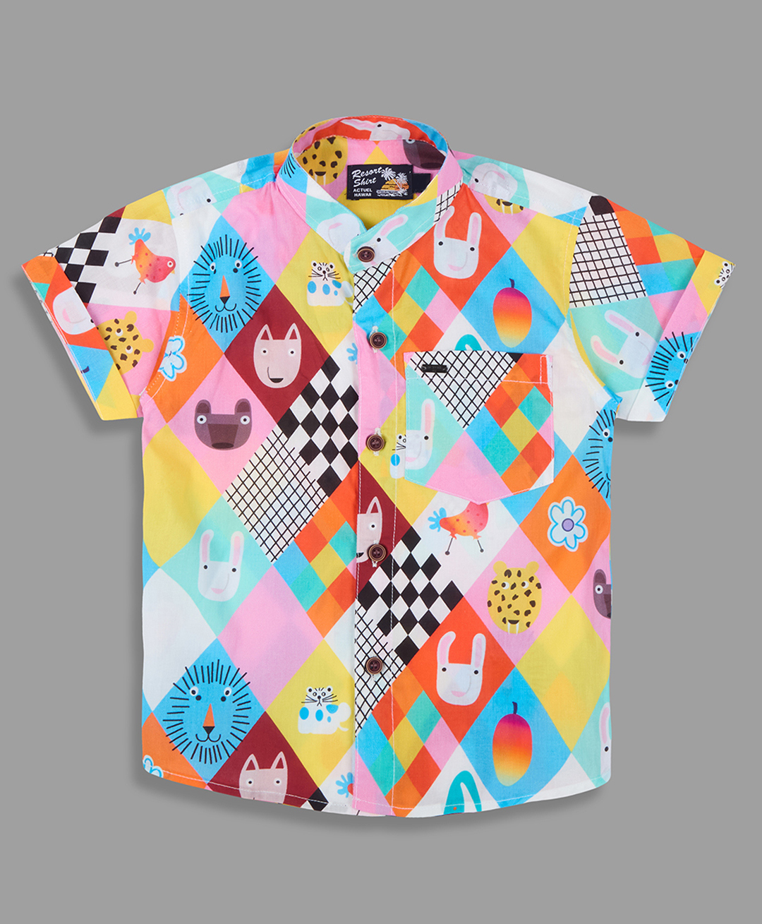 Actuel Cotton Woven Half Sleeves Animal Printed Shirt - White Blue & Orange-picture-17