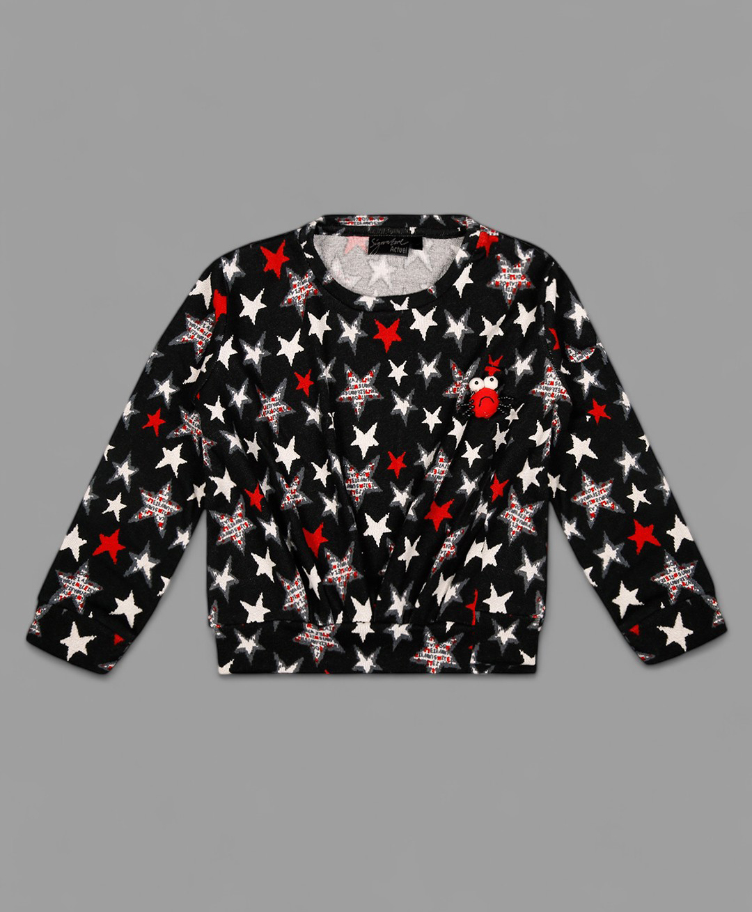Actuel Knit Full Sleeves Star Printed Top - Black White & Red-picture-11