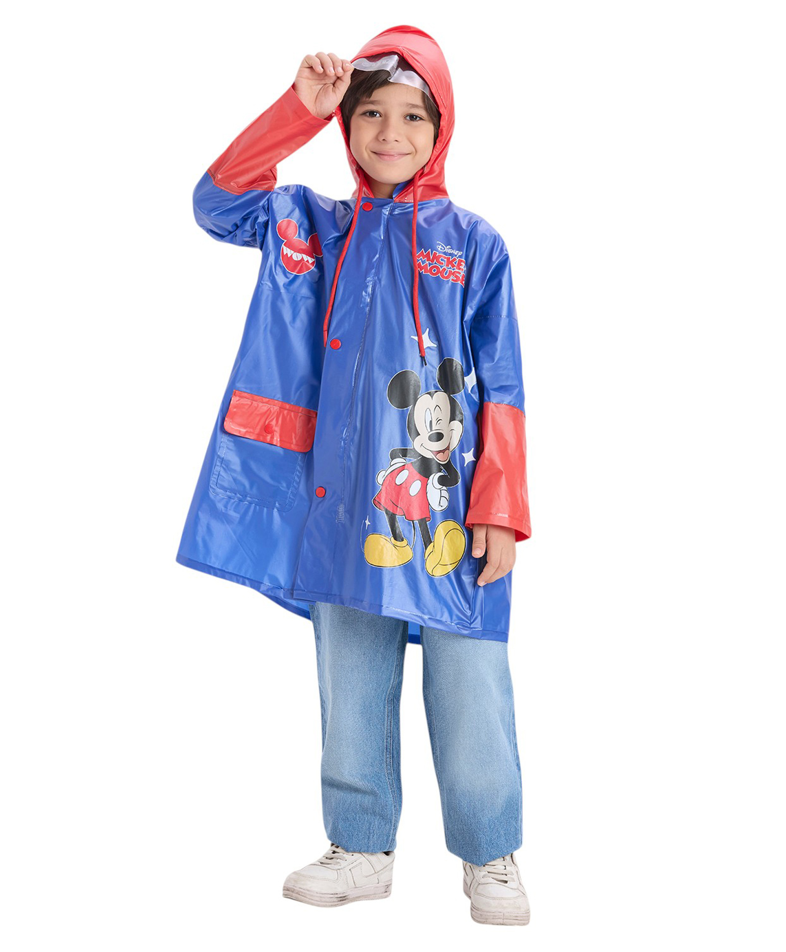 CITIZEN PVC Mickey & Friends Featuring Full Sleeves Character Designed Hooded Raincoat Extra Backpack Space - Blue