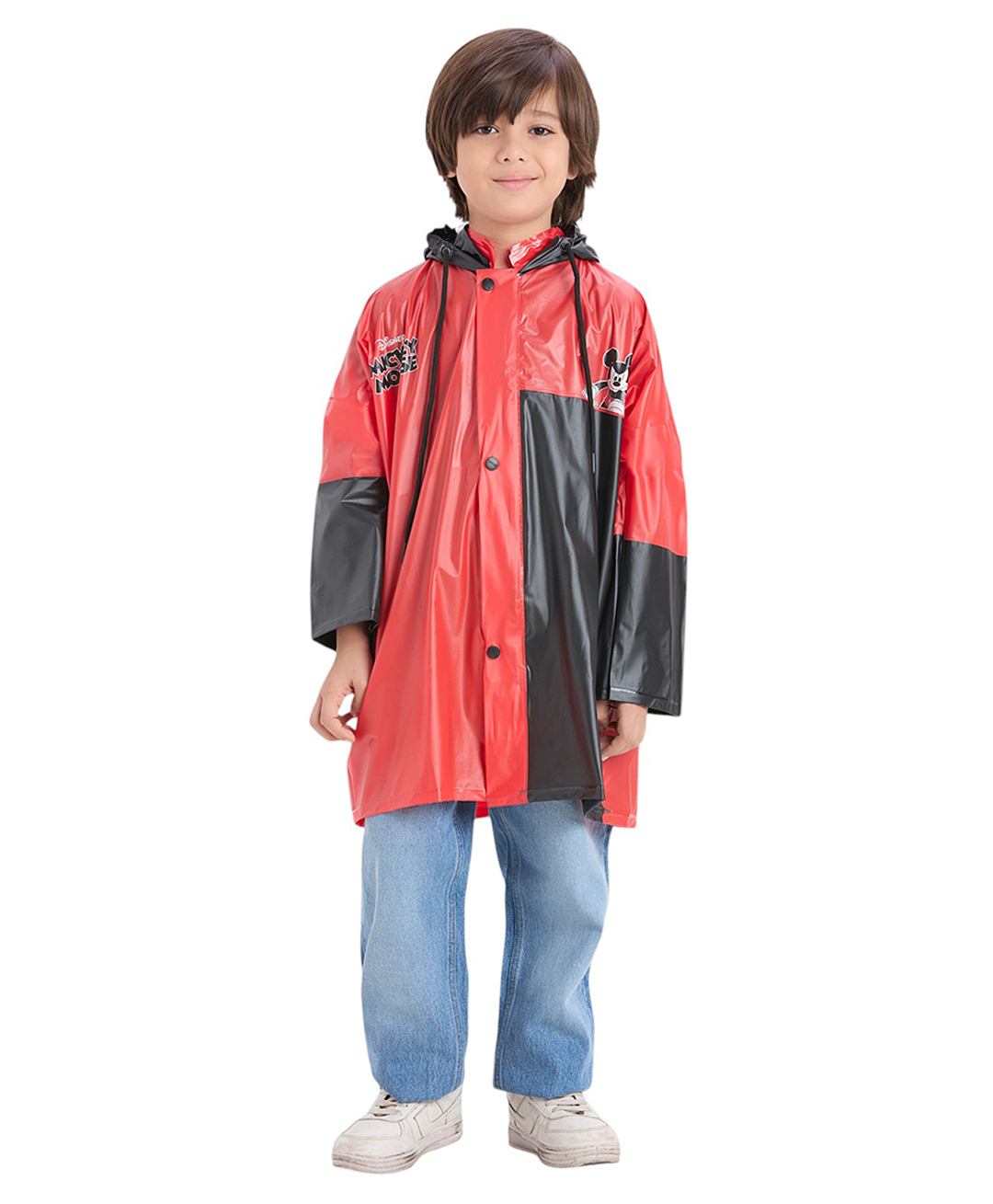 CITIZEN PVC Disney Mickey Mouse & Friends Featuring Full Sleeves Character Printed Hooded Raincoat - Red