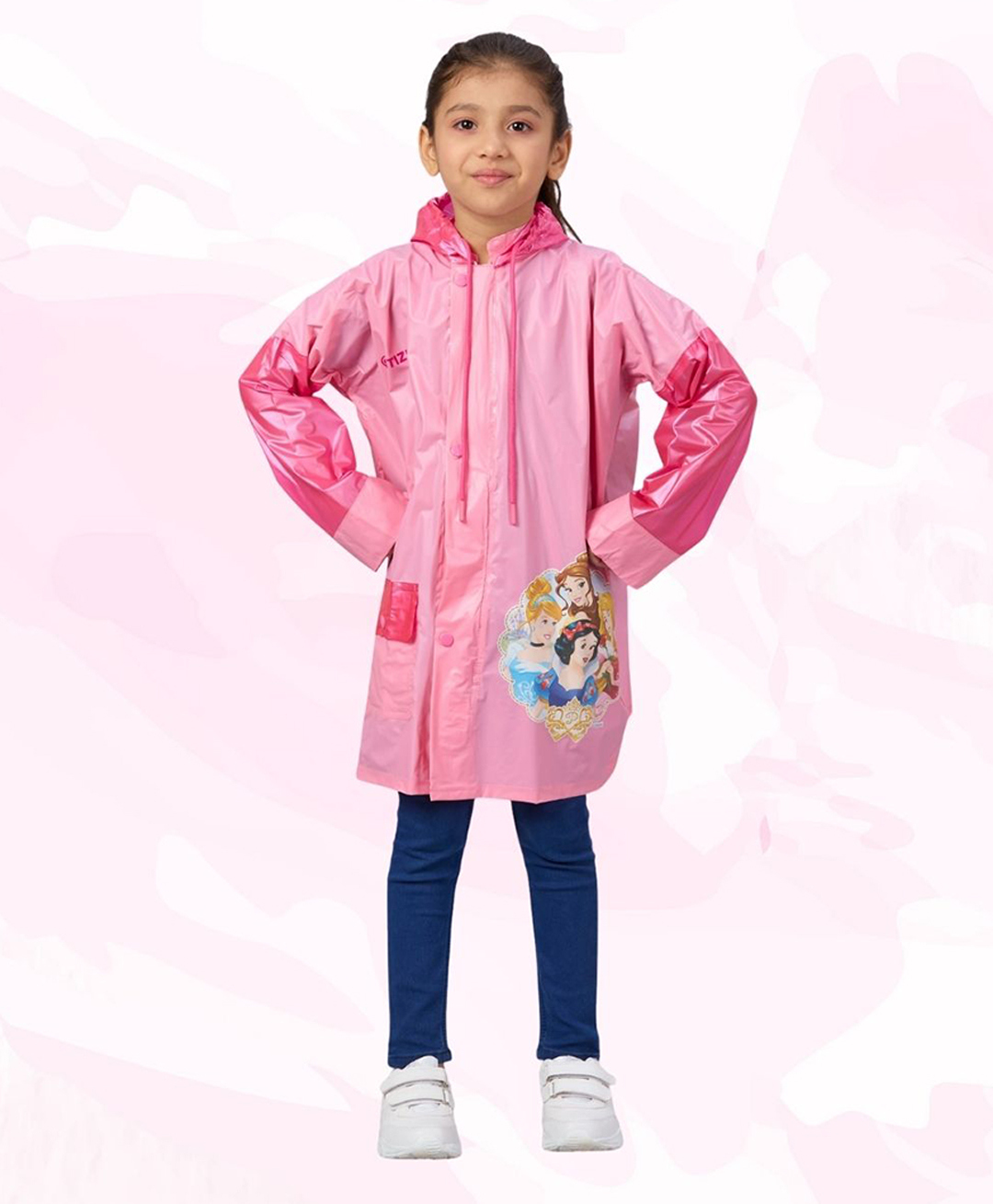 CITIZEN PVC Disney Princess Featuring Full Sleeves Characters Printed Hooded Raincoat - Pink