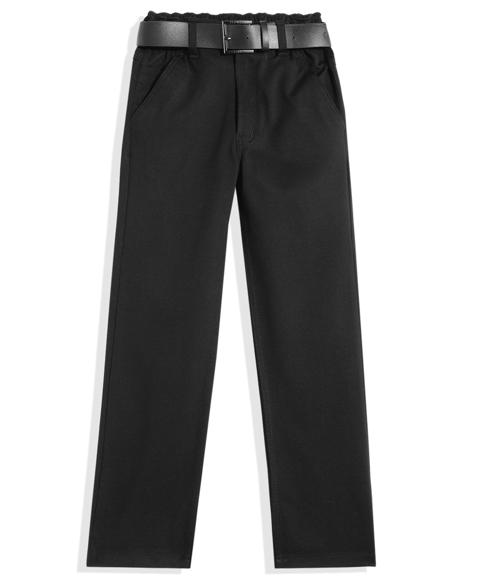 CAVIO Cotton Lycra Woven Solid Trousers With Belt - Black-picture-27