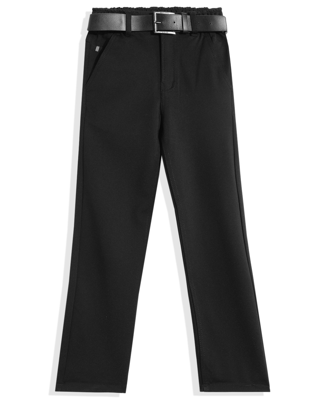 CAVIO Cotton Lycra Woven Solid Trousers With Belt - Black-picture-21
