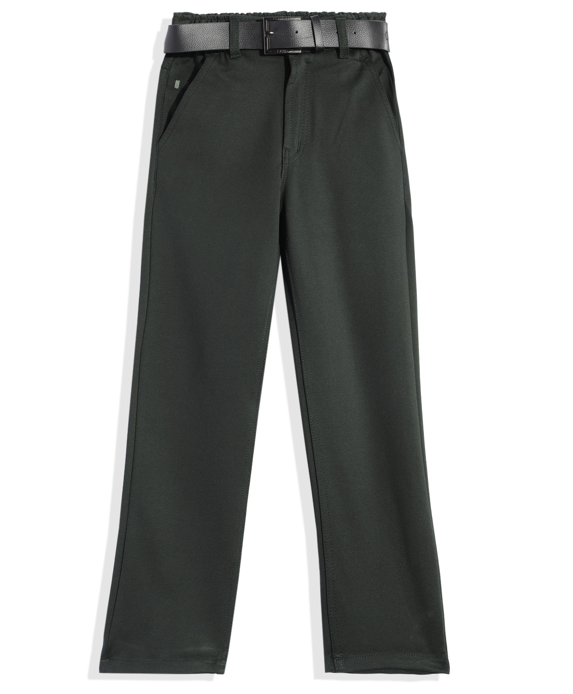 CAVIO Cotton Lycra Woven Solid Trousers With Belt - Dark Green-picture-17