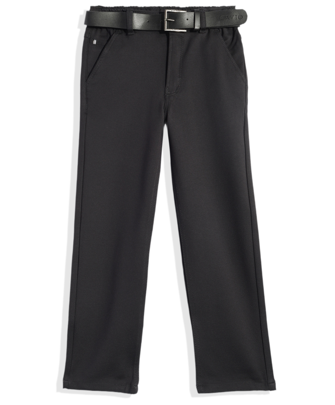CAVIO Cotton Lycra Woven Solid Trousers With Belt - Dark Grey-picture-12