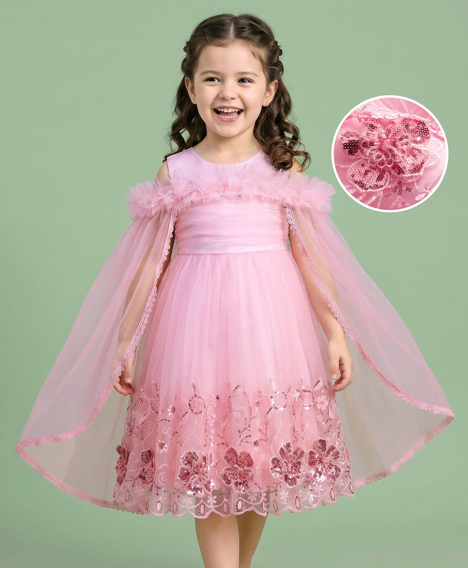 Mark & Mia Woven Sleeveless Party Dress with Sequin & Frill Detailing - Pink-image-39