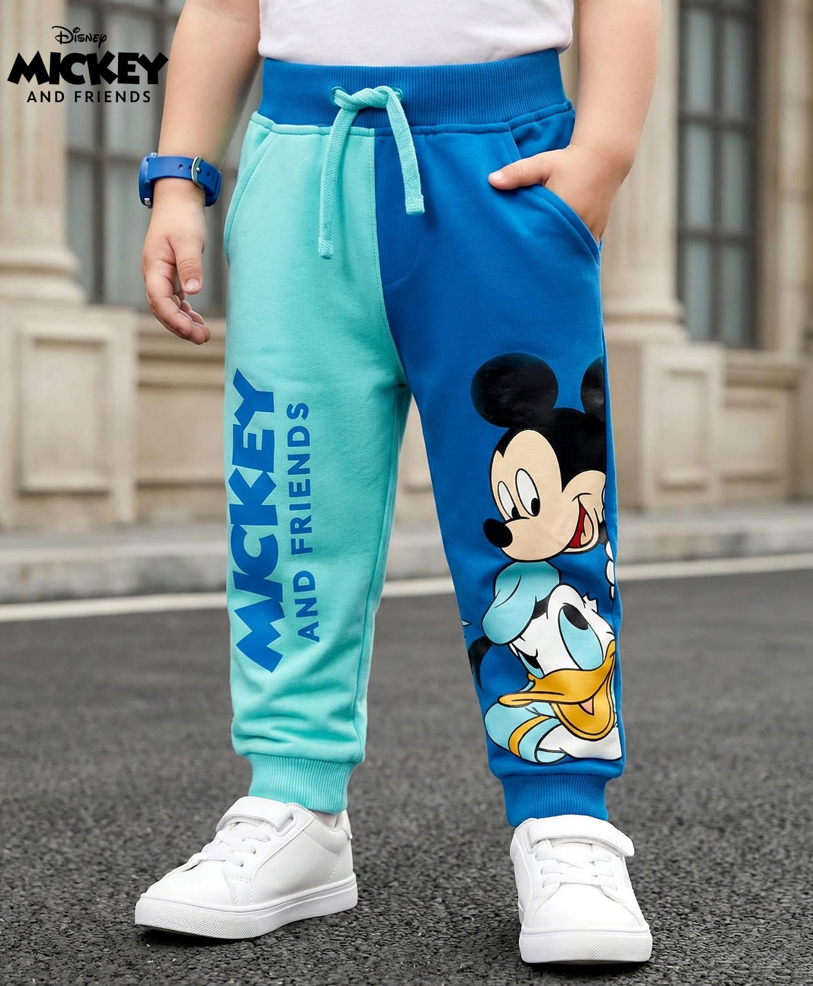 Babyhug Disney Terry Knit Track Pant with Mickey & Friends Graphic - Light Blue & Blue-image-23