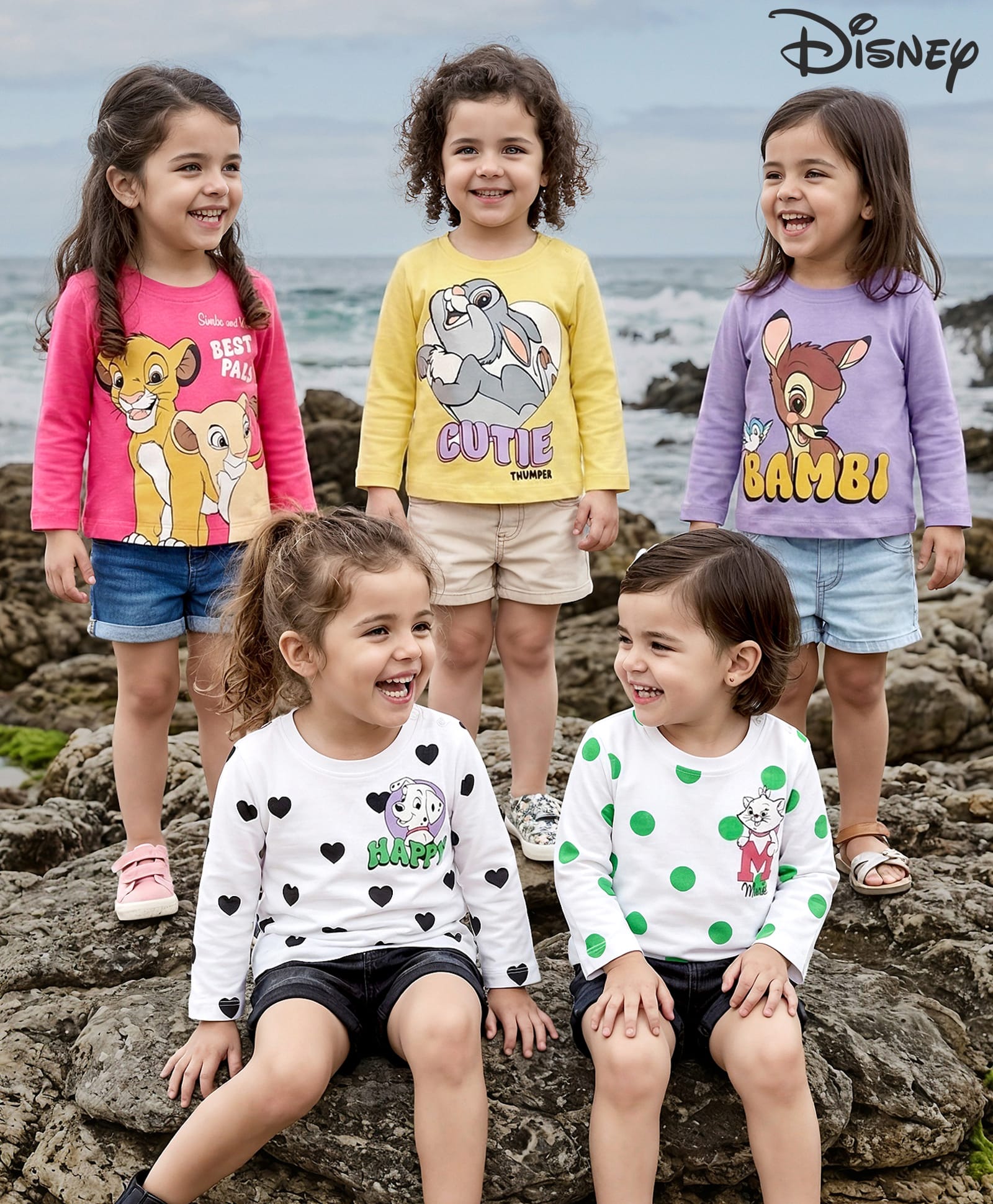 Babyhug Disney Single Jersey Knit Full Sleeves T-Shirts with Disney Character Graphic Pack of 5 - White Plum & Pink-image-49