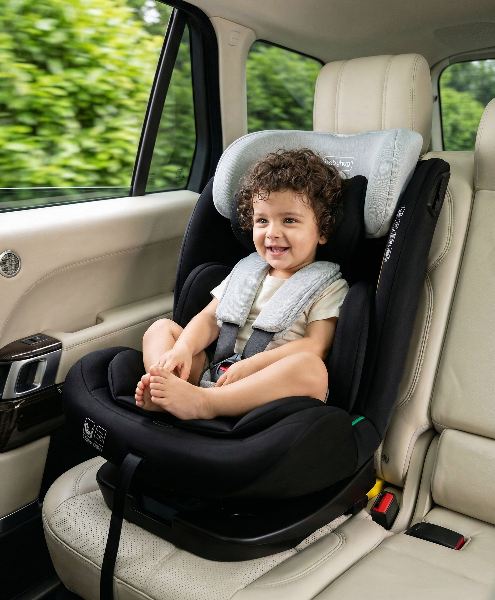 Babyhug Convertible Car Seat with ISOFIX & 360° Rotatable Seat - Grey| R129 Certified| i-Size Compliant| Rear & Forward Facing| Newborn to 12 Years| Reclining Seat| Cushion Seat