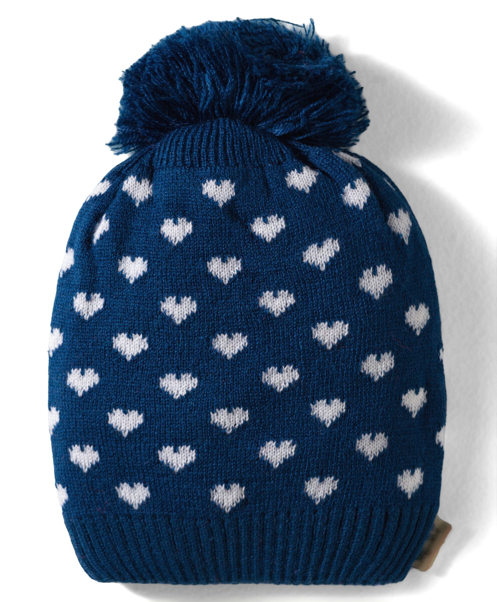 Model Knitted Heart Designed Winter Cap Navy Blue - Diameter 7 cm-picture-27