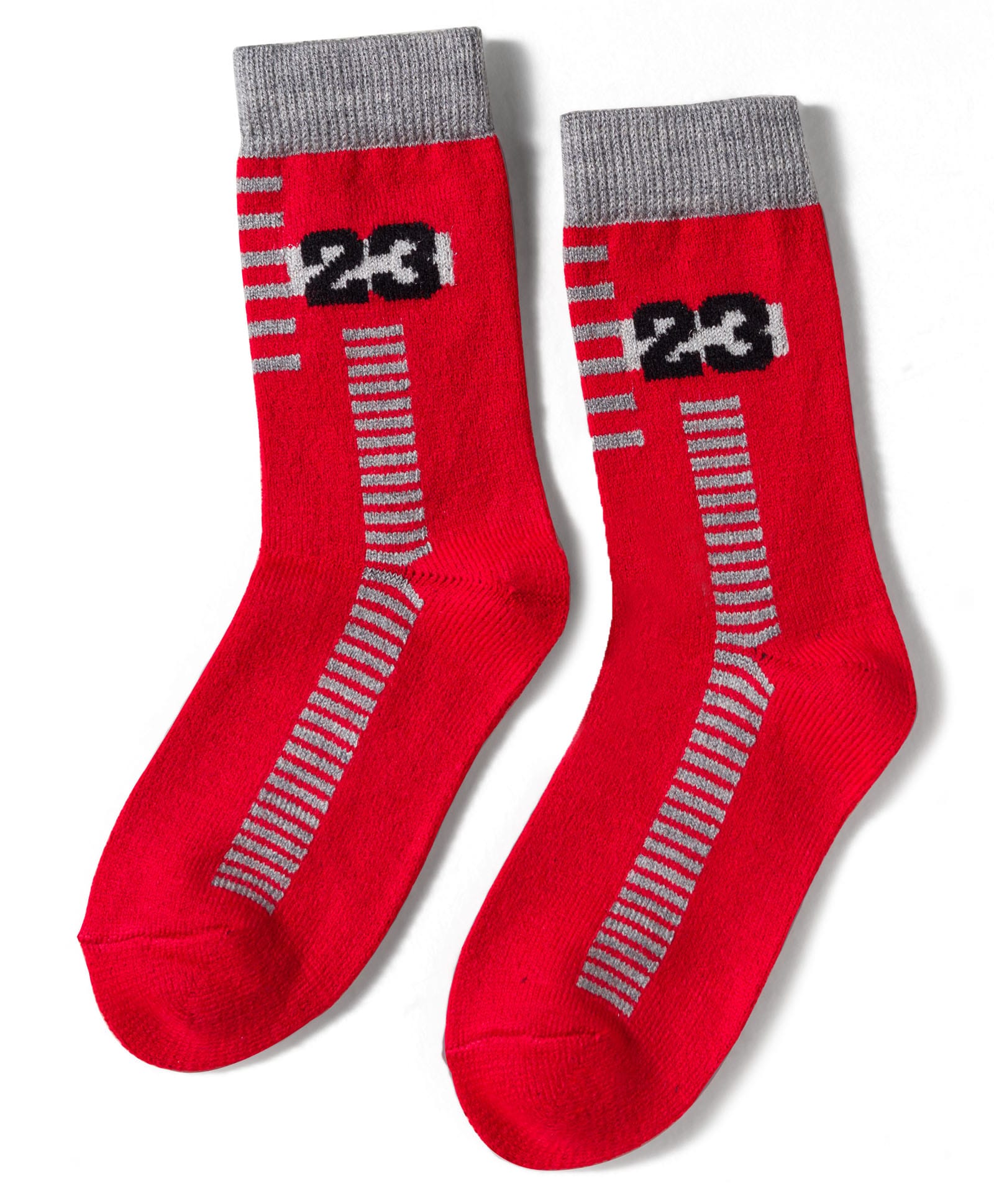 Model Knit Winterwear Socks With Number Design - Red & Grey-picture-11