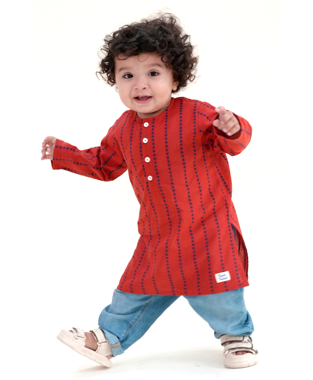 Tiber Taber 100% Cotton Woven Full Sleeves Geometric Printed Kurta - Red-image-41