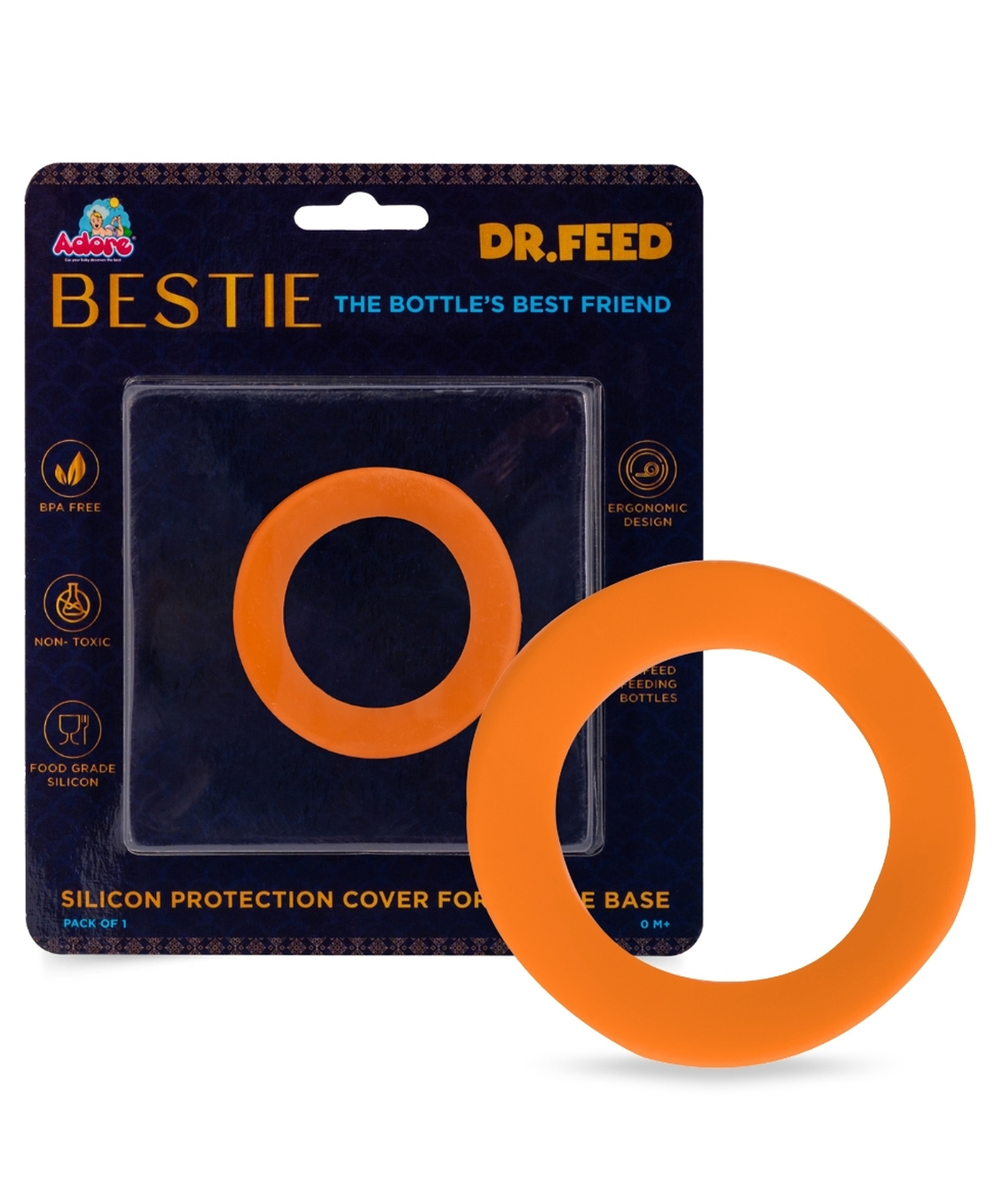 Adore Dr.Feed Bestie! The Silicon Base for Dr.Feed Wide Neck Bottles- Funky Orange Pack of 2-image-4