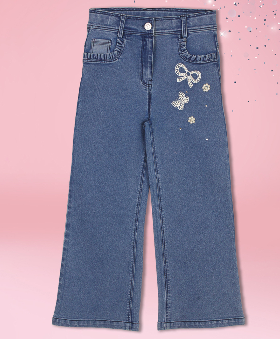 Cutecumber Denim Butterfly Embroidered Jeans - Blue-picture-25