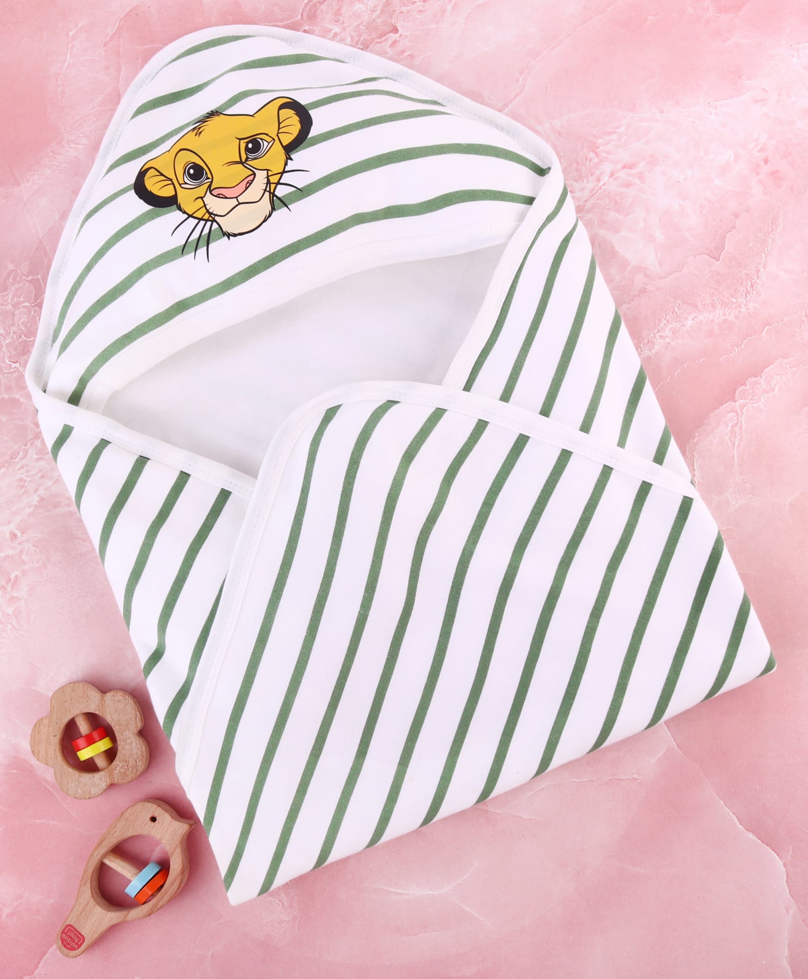 Babyhug Disney Interlock Knit Hooded Wrapper With Tiger Print L 76.2 X B 101.6 cm - White