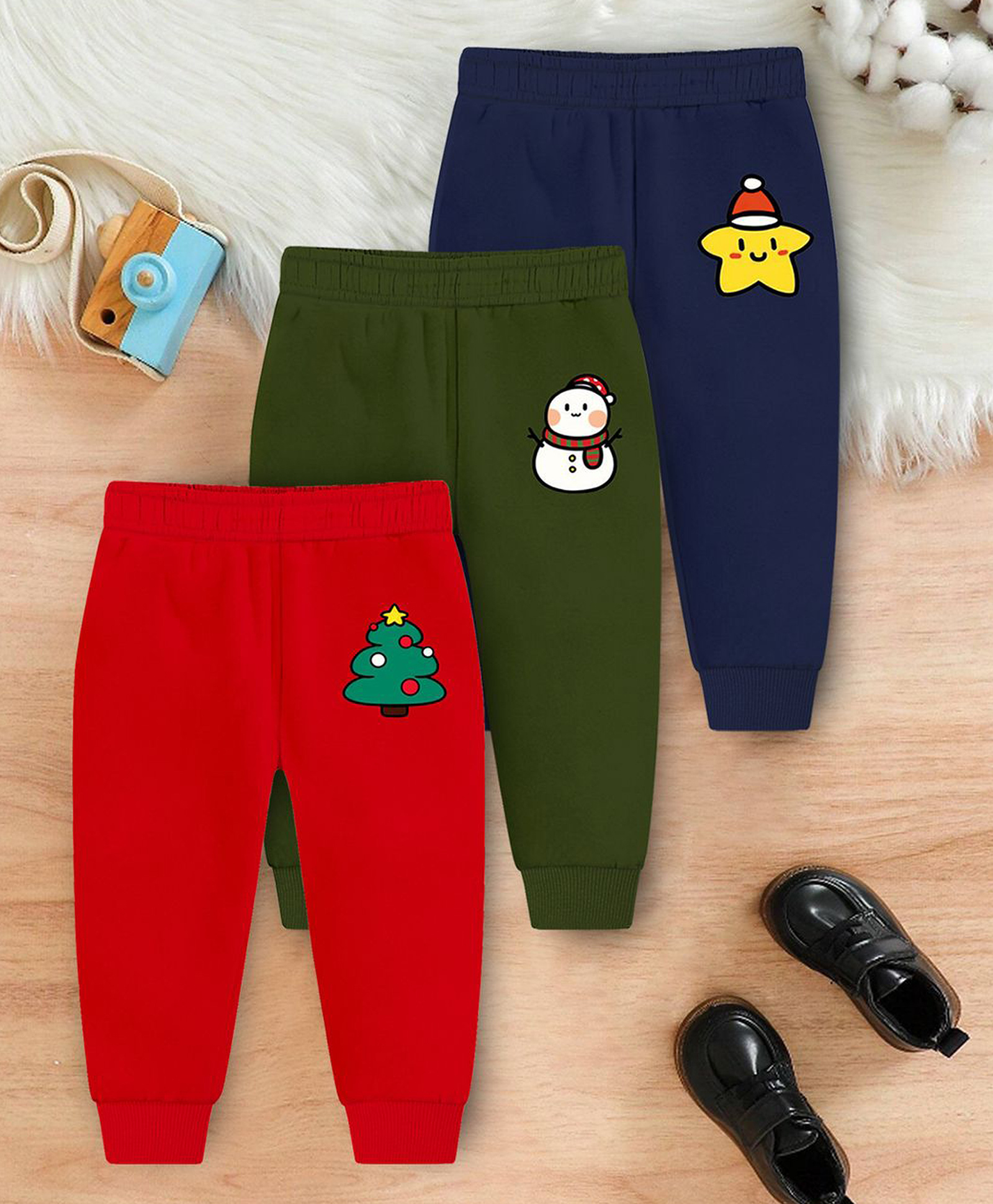 Trampoline Knit Fleece Knit Christmas Theme Pack Of 3 Snowman & Star Printed Pajamas - Multi Colour-picture-19