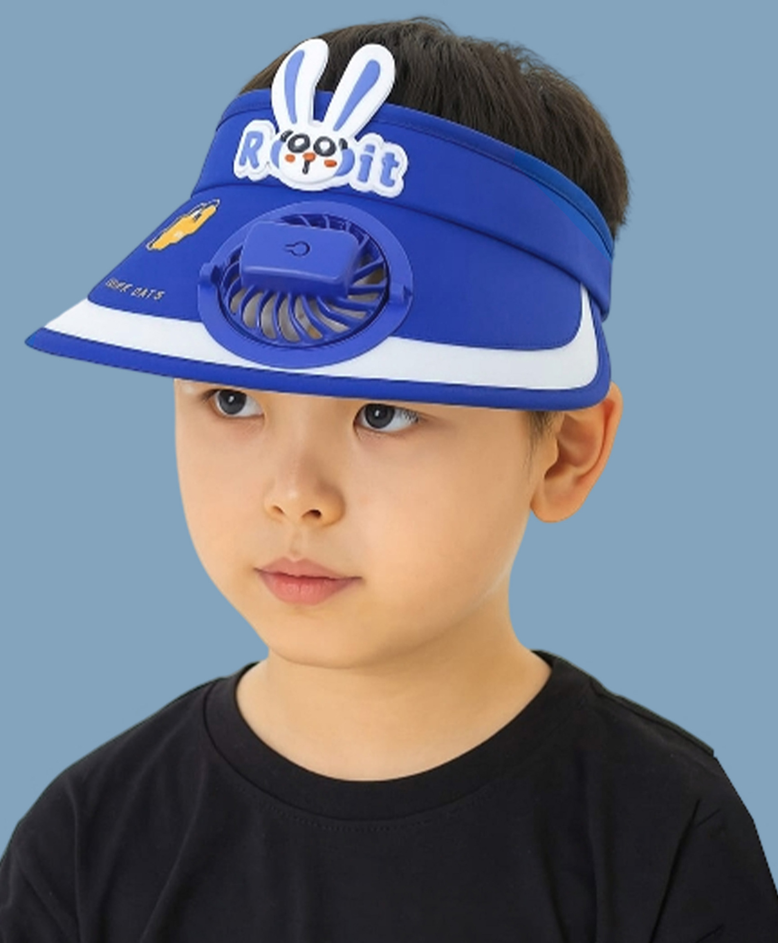 Bembika Rabbit Text Designed Sun Visor Cap With Attached Chargeable Cooling Fan - Royal Blue - Circumference 57 Cm-picture-12