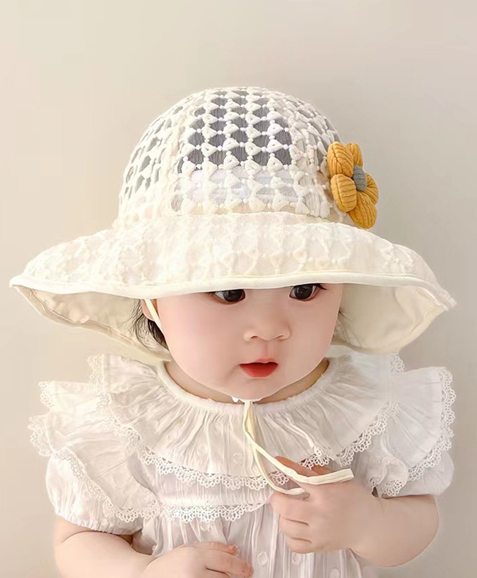 Bembika 3D Floral Applique Detailed Sun Hat - Cream - Circumference 54 Cm-picture-16