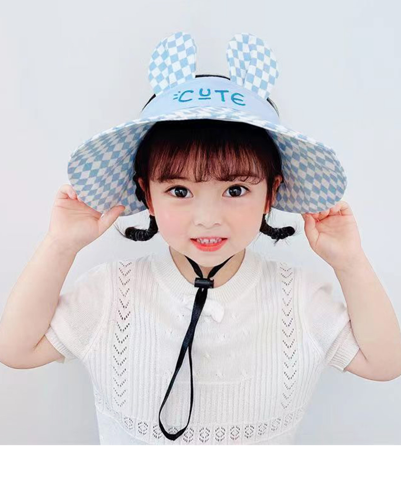 Bembika Cotton Bunny Ears Applique Detailed & Checked Hat - Light Blue - Circumference - 48 Cm-picture-18