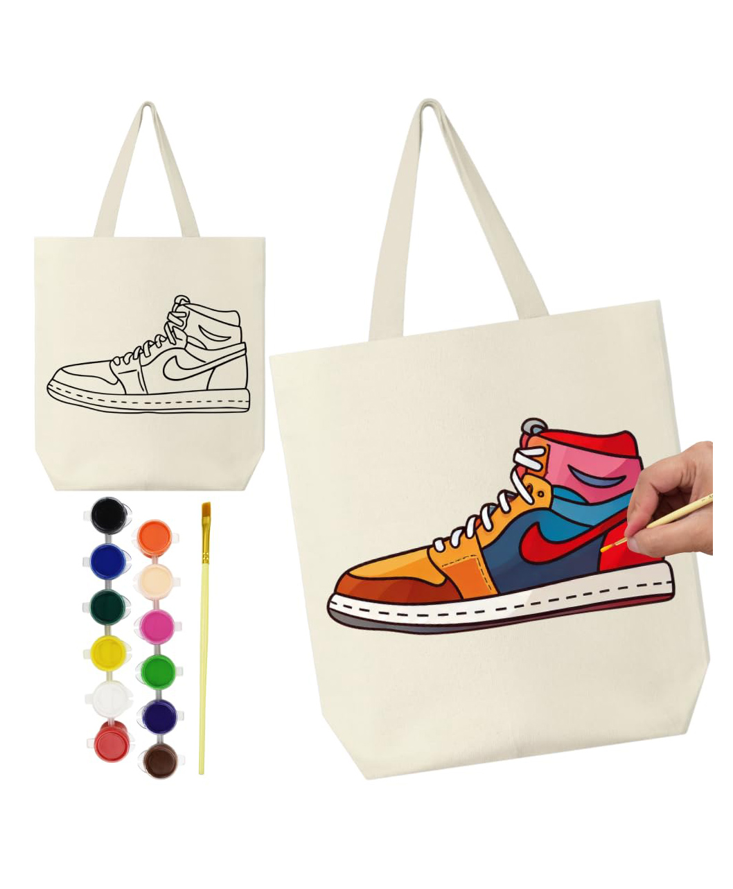 Asian Hobby Crafts Tote Bag Painting Kit for Kids & Adults Reusable Cotton Shopping Bag with Colors & Brush | DIY Craft Kit for Gifting, Return Gifts, School Projects, Grocery or Daily Use-image-23