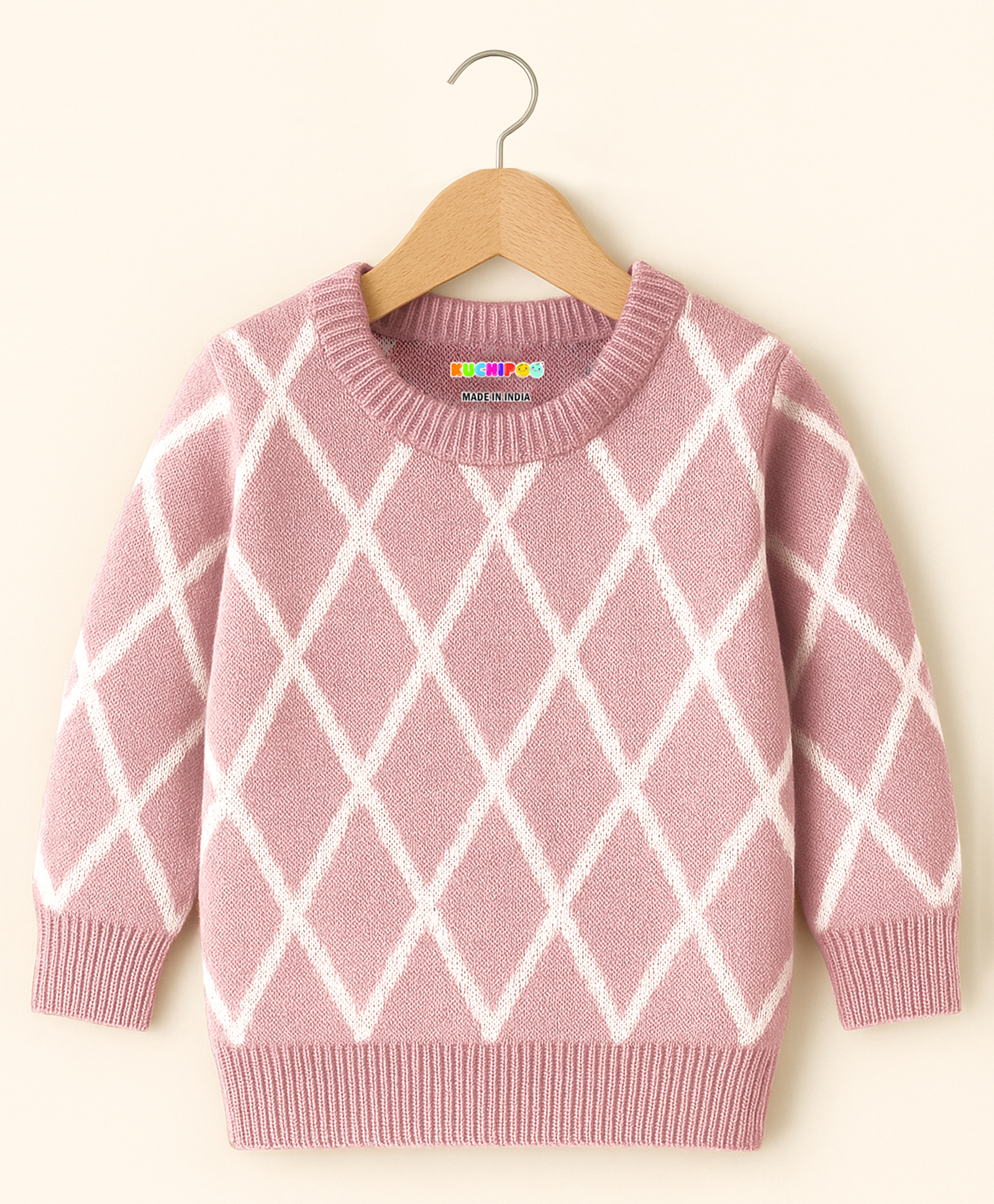 KUCHIPOO Knit Geometric Printed Light Winter Sweatshirt - Pink-image-29