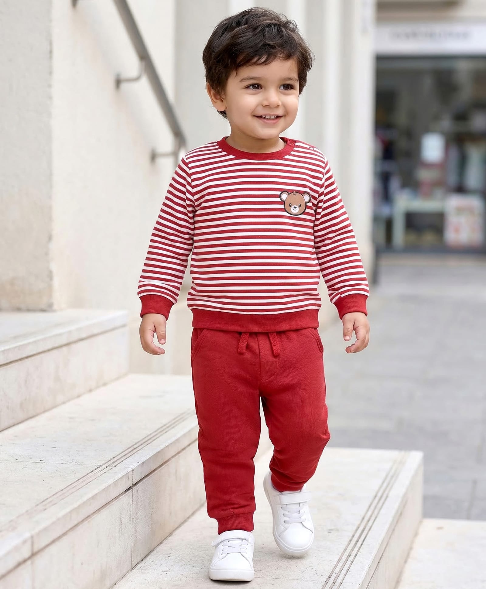 Babyhug Single Jersey Knit Full Sleeves Striped T-Shirt & Lounge Pant - Maroon-picture-33